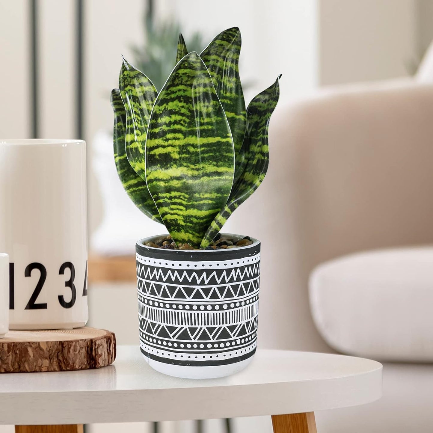 Small Potted Plants Artificial Succulents Hanging Plants and Faux Tropical Snake / Black / Set of 3