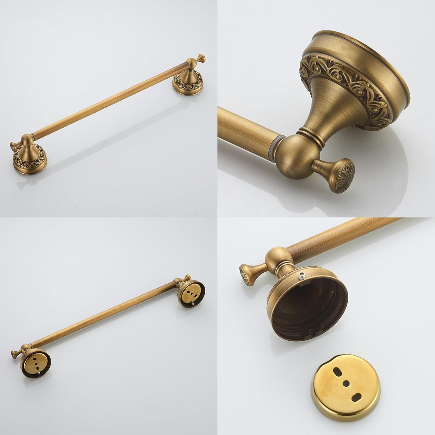 Wall Mounted Bathroom Towel Rack, Towel Bar Adjustable 15.5 to 27.5 Inch Antique Brass Pattern Carving,Brushed Bronze