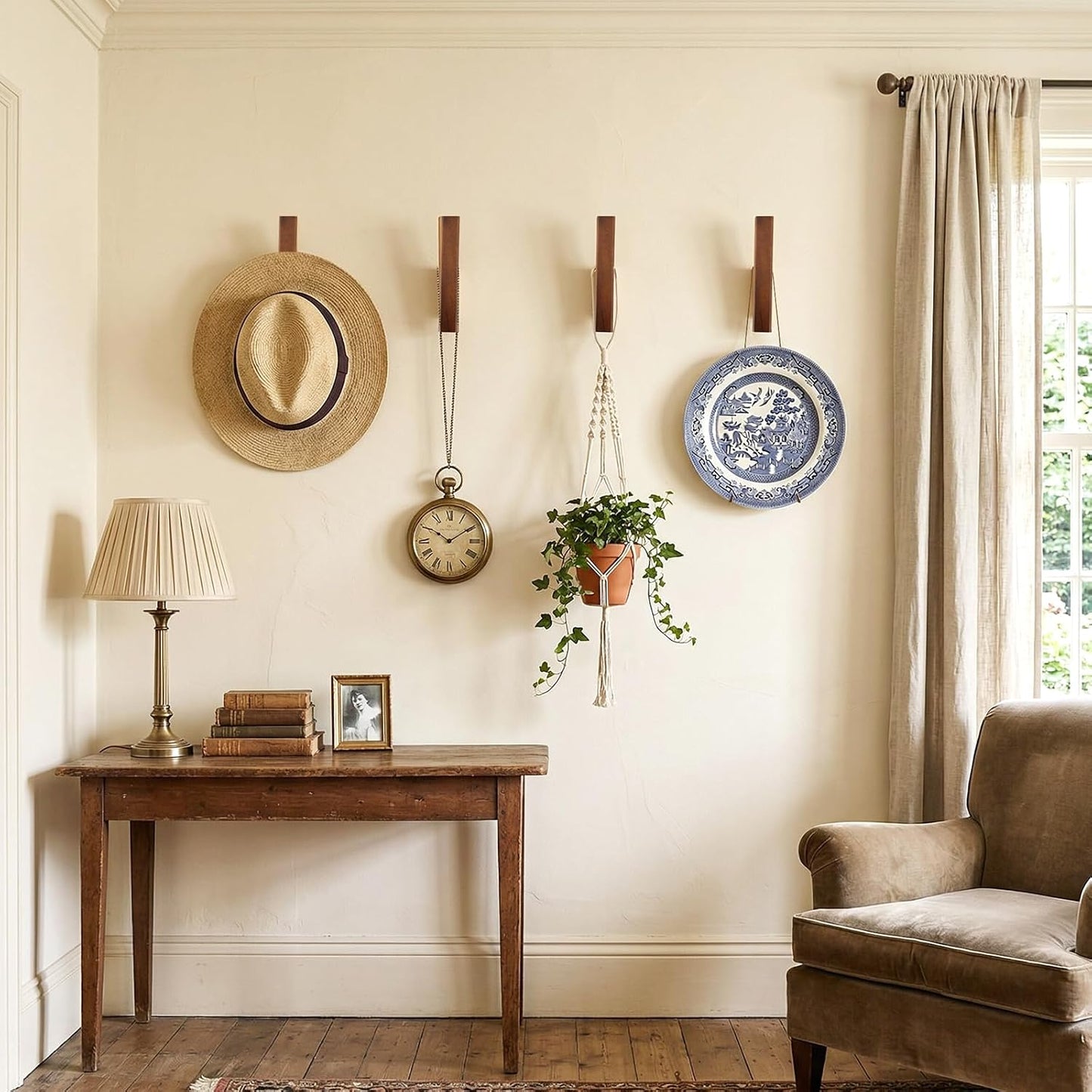 Wood Coat Hooks / Walnut / Natural / Set of 4