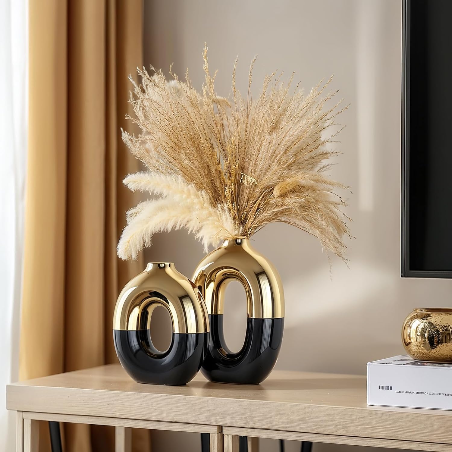 Black and Gold Ceramic Vase Set Home Decor / Black Gold