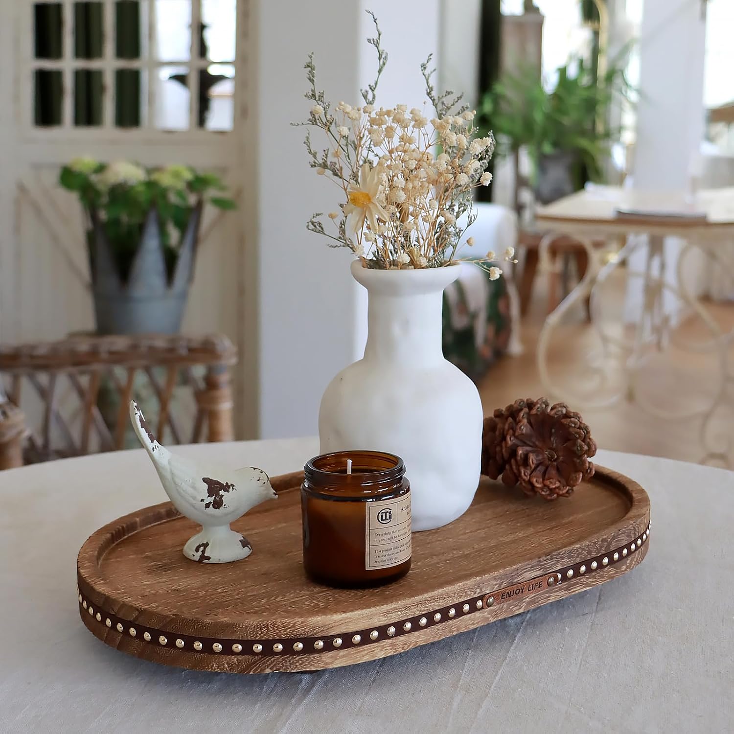 Decor Decorative Round Tray / Oval Rustic / 11.81 Inch