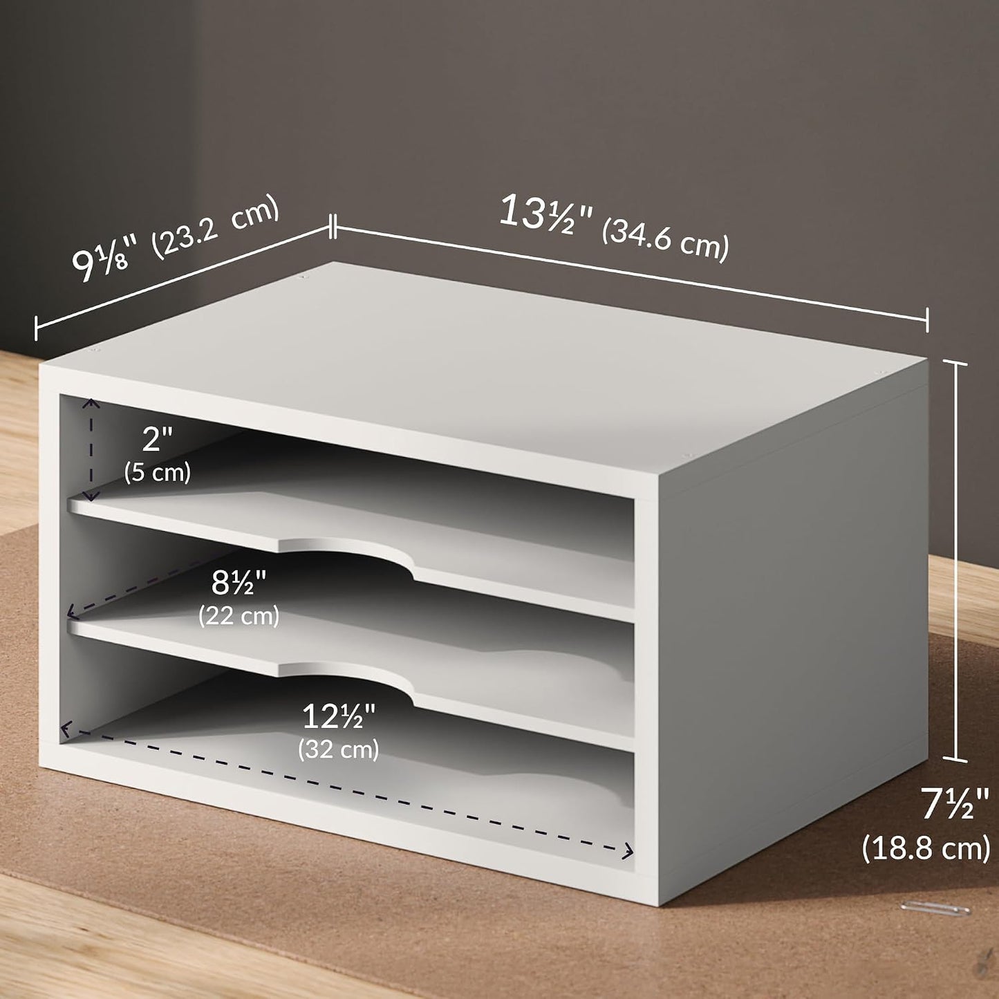 Ballucci File Organizer, 3-Tier Document Paper Sorter, Stackable Wood Desk Organizer, Mail Sorter and Monitor Stand