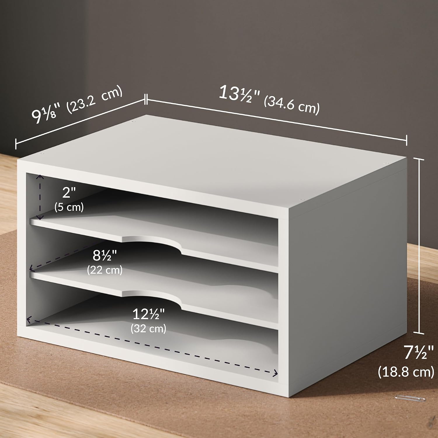 Ballucci File Organizer, 3-Tier Document Paper Sorter, Stackable Wood Desk Organizer, Mail Sorter and Monitor Stand