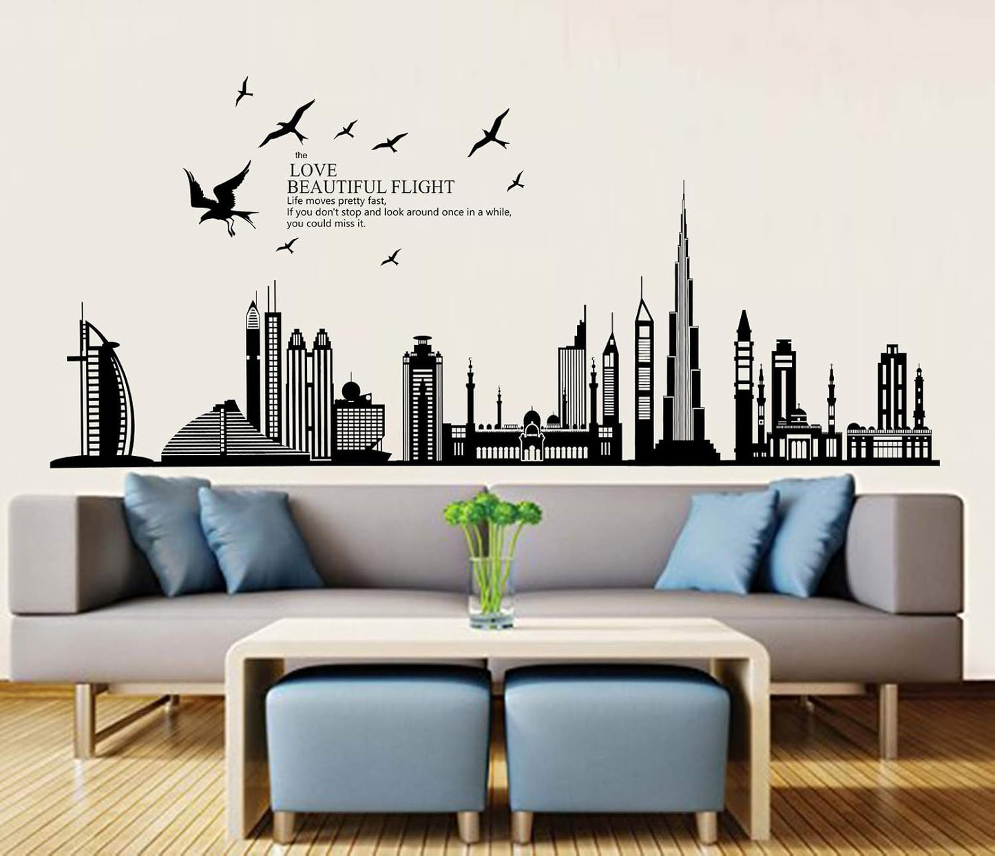 ® City Silhouette Cityscape Skyscraper Wall Sticker Living Room Bedroom Removable Wall / Black