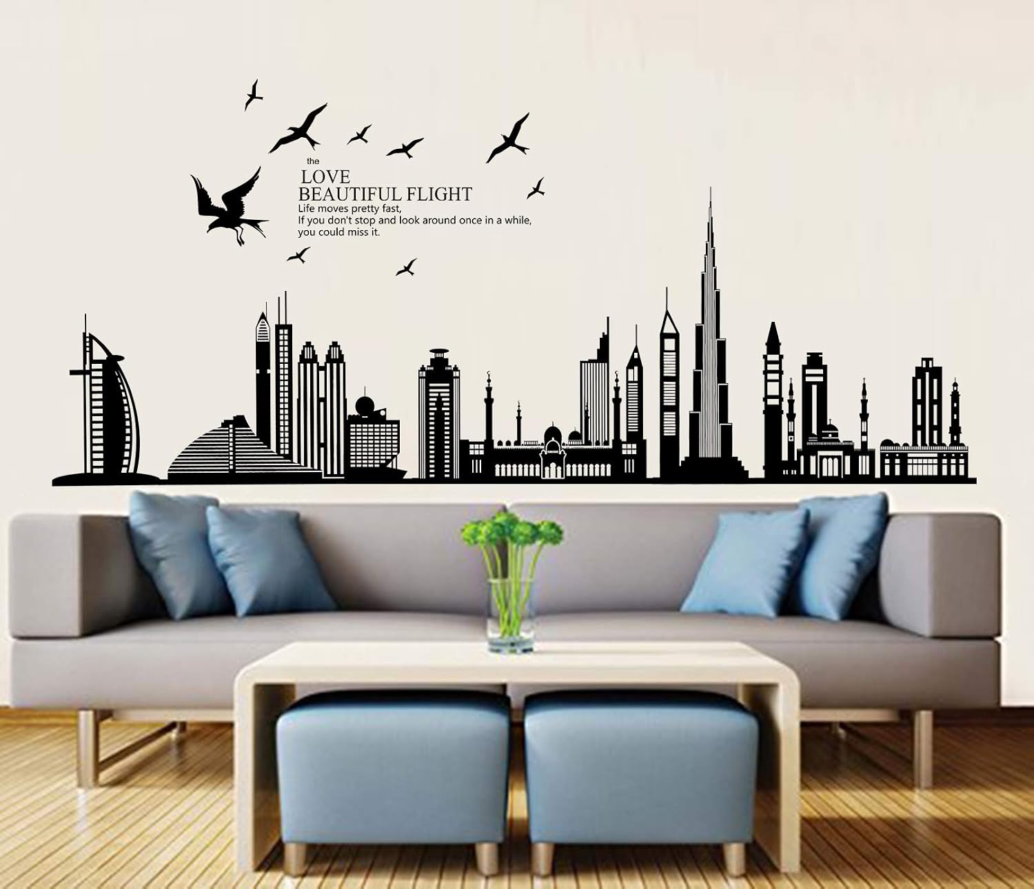 ® City Silhouette Cityscape Skyscraper Wall Sticker Living Room Bedroom Removable Wall / Black