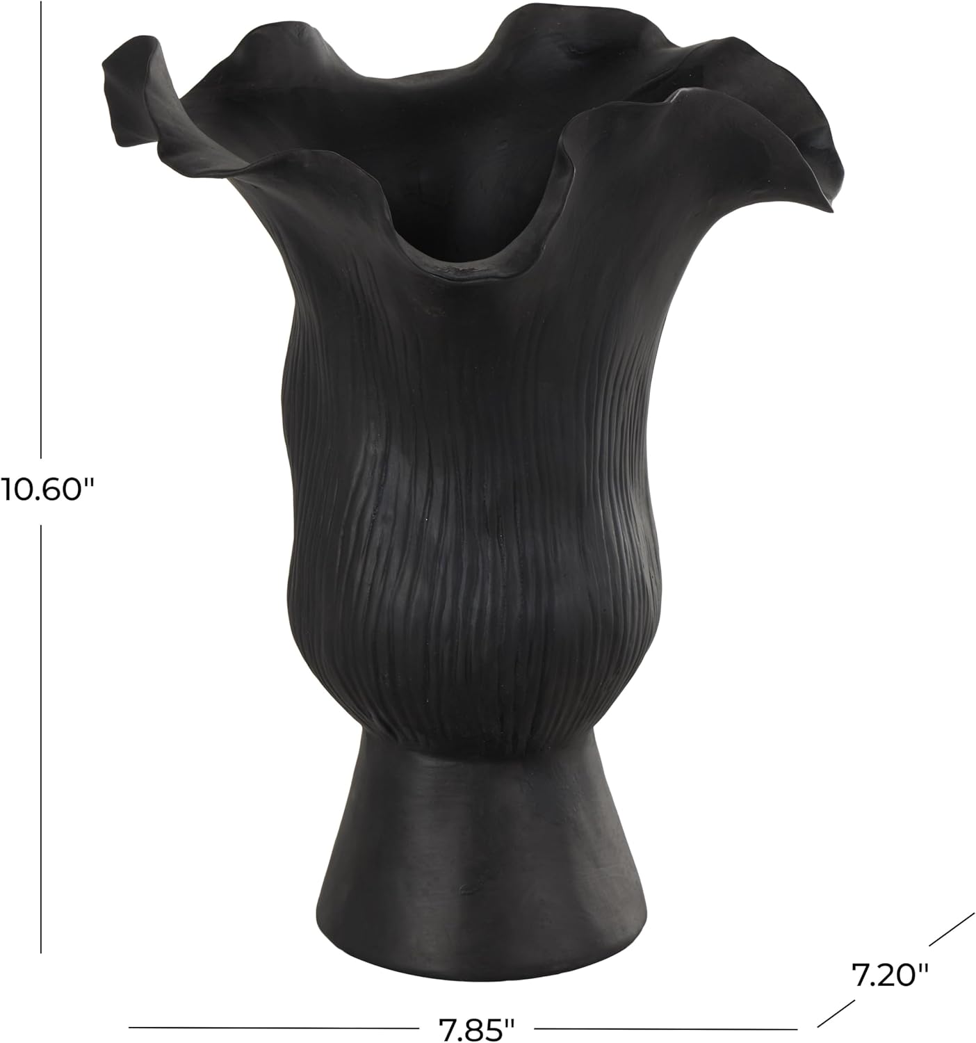 Ceramic Abstract Floral Inspired Vase / Black / 8 x 7 x 11
