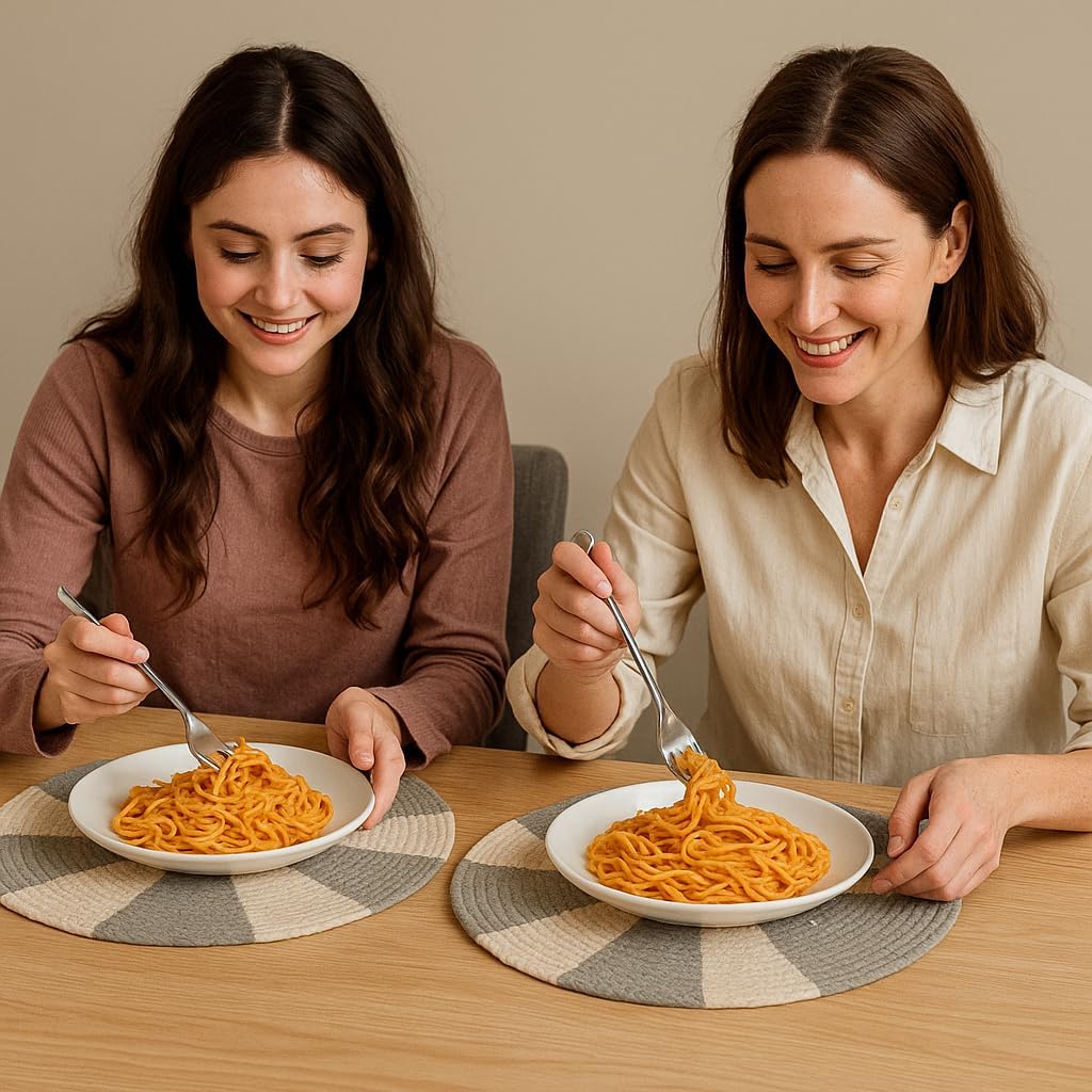 The Fine Living Braided Cotton Placemats, Round Table Mats, Set of 6,13.5" | Washable Anti-Slip Heat Resistant Braided