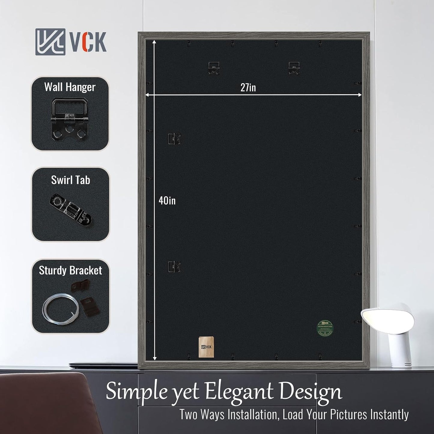 VCK 27x40 Poster Frame Gray 4 Pack, Wide Thick Wood Border, for Prints | Exclusive Woodgrain, Wall Hanging, HD