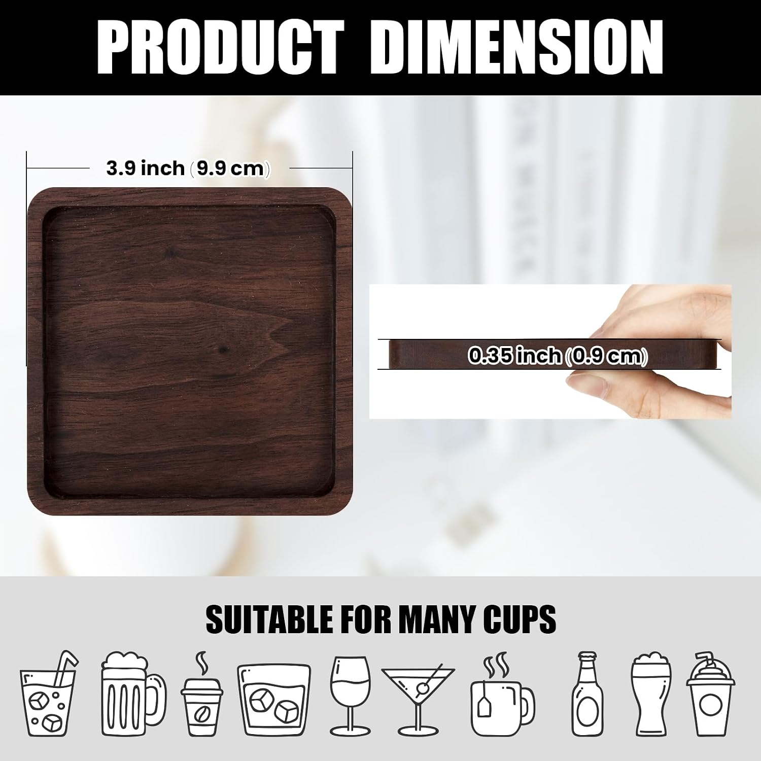 Wood Coasters for Drinks / Square / Set of 4