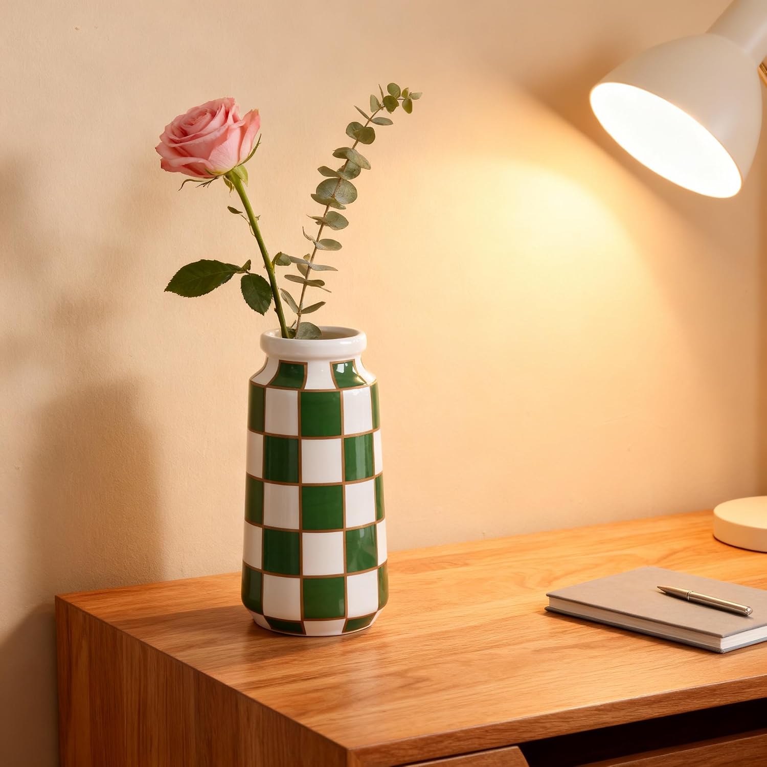 Black and White Ceramic Vase / Green