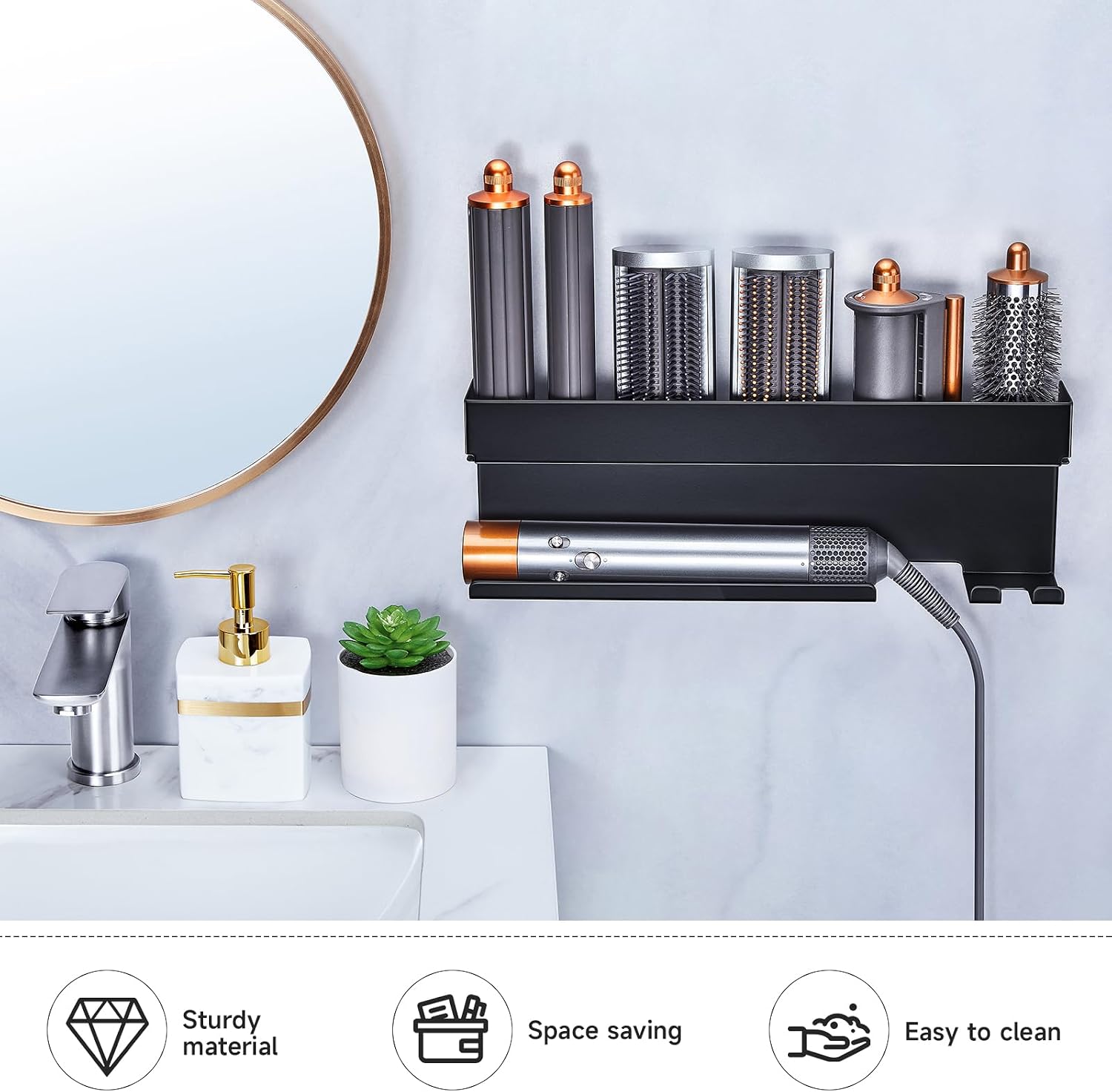 Storage Hair Dryer Holder for Curling Iron Accessories, Hair Tool Organizer Wall Mount, Curling Iron Holder Organizer