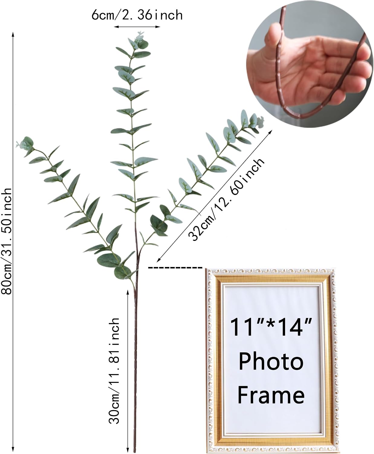 Green Fake Eucalyptus Faux Greenery Stems Silk Plants / A: 31" Tall Grey Green Eucalyptus / Set of 3