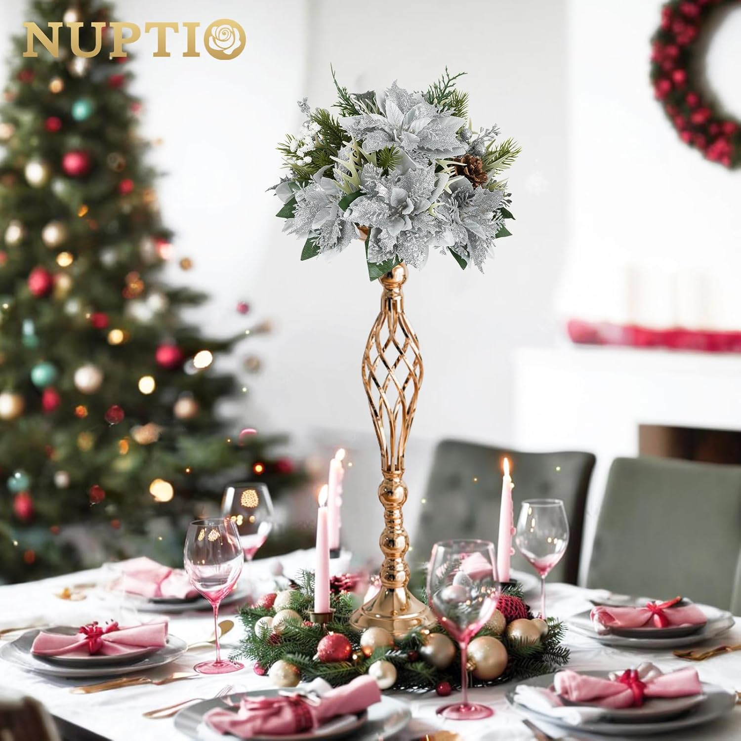 NUPTIO Gold Centerpiece Stand for Table, Twist Style, 22.8" Tall, 2 Pcs | Versatile Flower Arrangement, Candle Holder