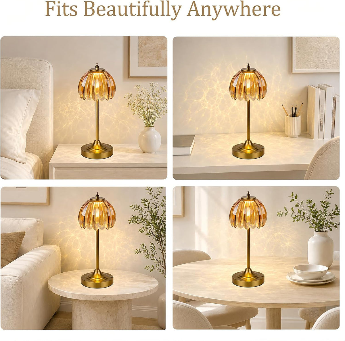 Rechargeable Cordless Table Lamp, 3 Color Temps & Stepless Dimming | 5200mAh Battery Glass Table Lamp, Touch Control &