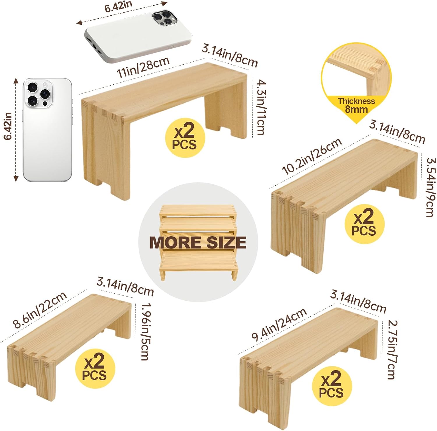 Yikaroeli 2 Set Large Wood Display Risers Display Stands Wooden Cupcake Stand Dessert Food Buffet Risers for Vendor