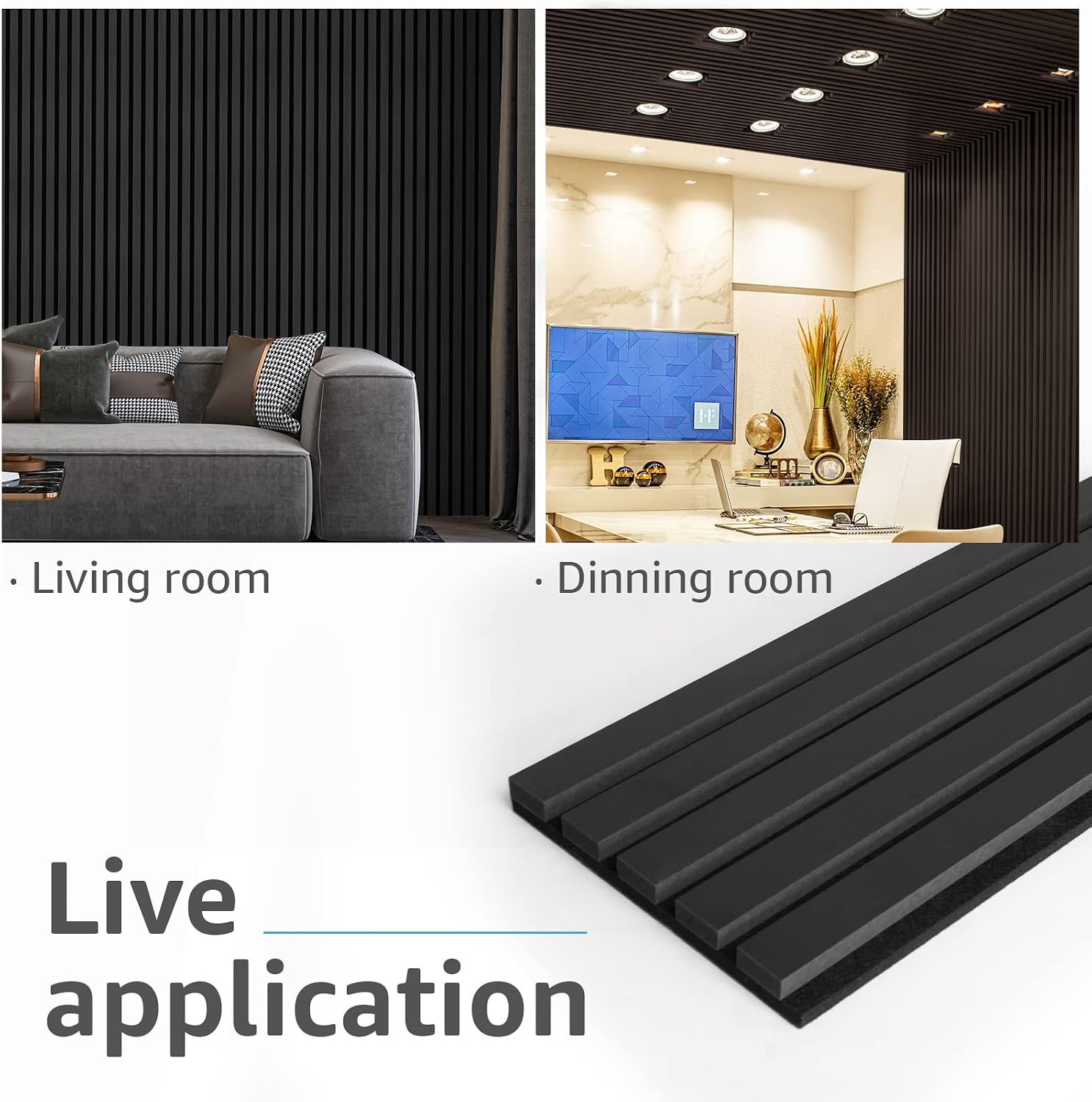 4-Piece Wood Slat Acoustic Panels for Stylish Decor / 94.5 * 7.9 Inch / Matte Black / Set of 4