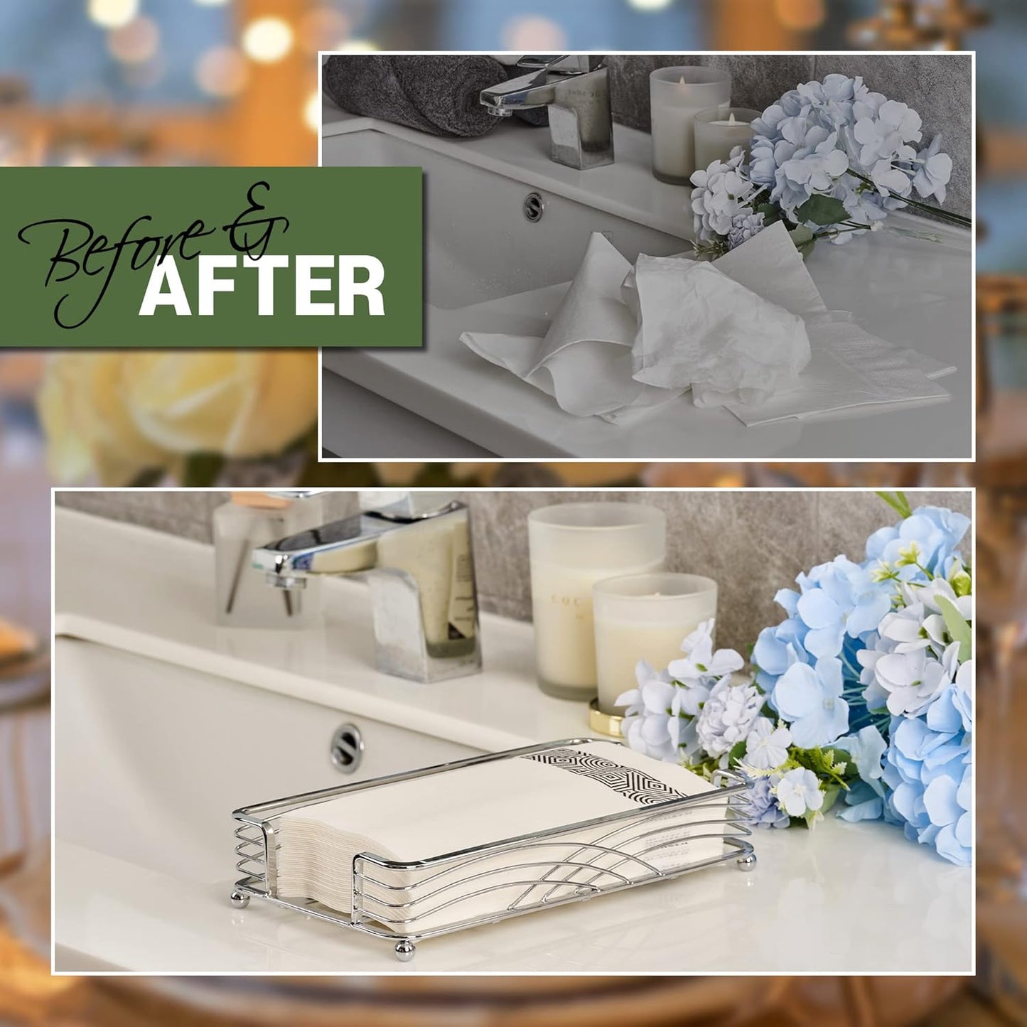 Silver Tray / B - Silver Napkin Holder for Bathroom / Guest Towel Holder