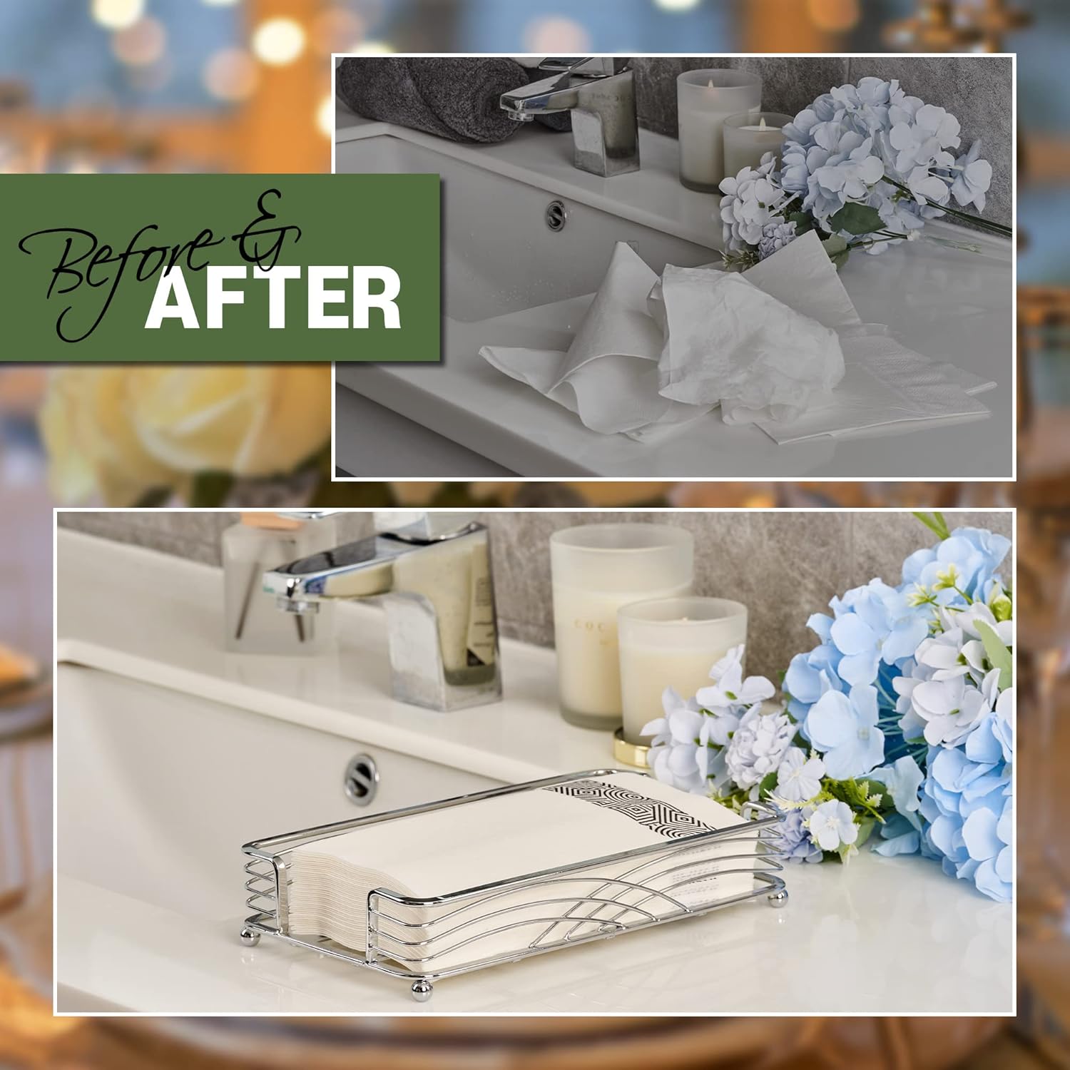 Silver Tray / B - Silver Napkin Holder for Bathroom / Guest Towel Holder