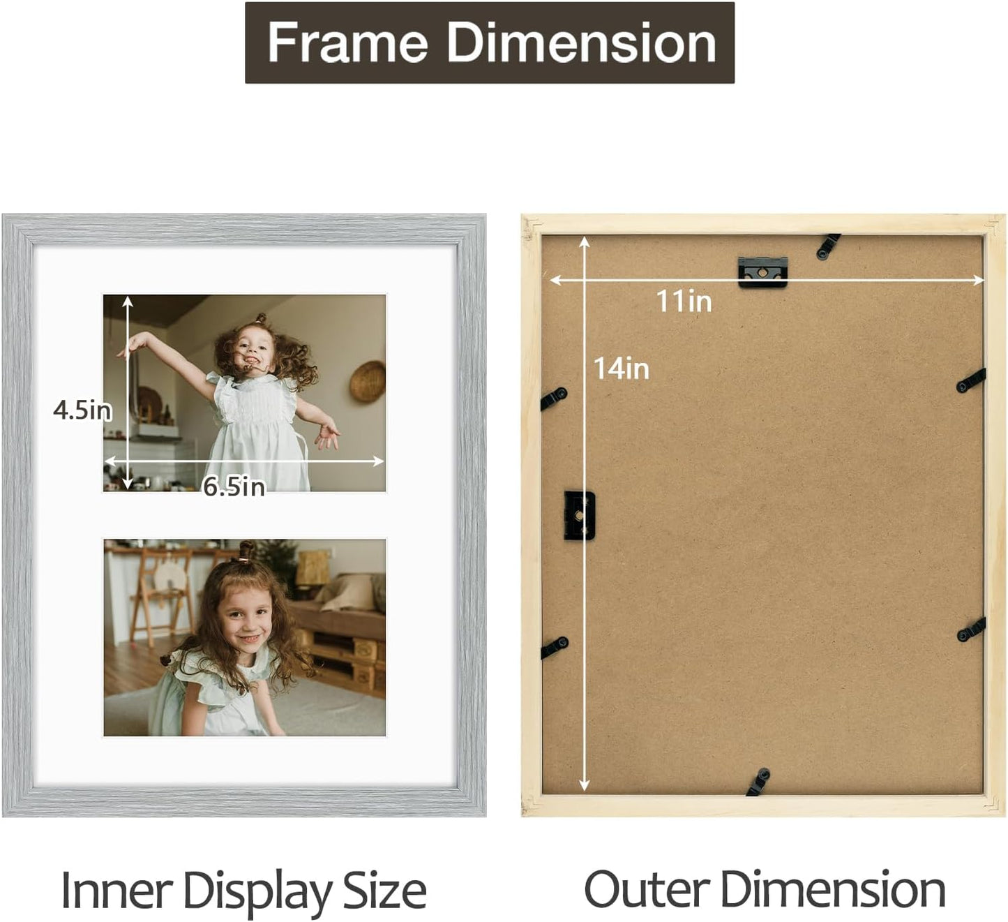 Golden State Art 11x14 Grey Wood Frame - for Two 5x7 Pictures,3 Pack | Matted to Double 5x7 Picture,Solid Wood Collage