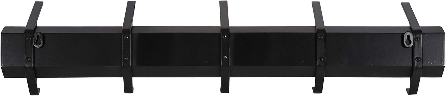 Kate and Laurel Rossmore Farmhouse 5-Hook Wall Hanging Coat Rack, Black, Modern Hanging Rack for Coats, Bags, Or Pots