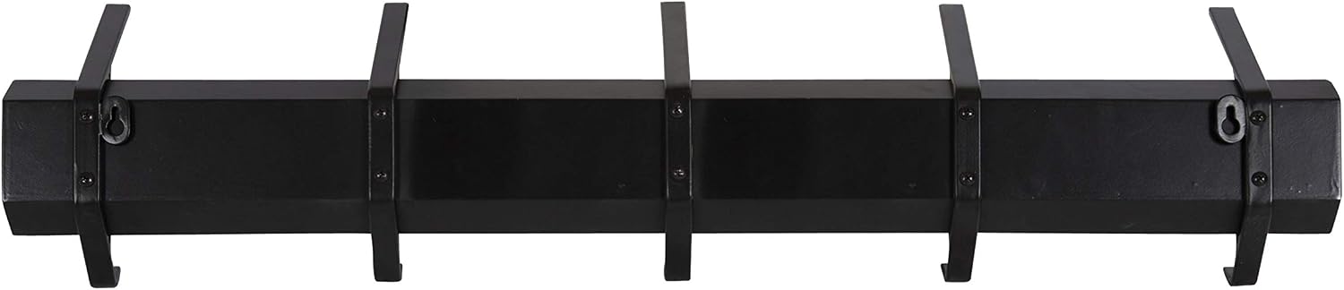 Kate and Laurel Rossmore Farmhouse 5-Hook Wall Hanging Coat Rack, Black, Modern Hanging Rack for Coats, Bags, Or Pots