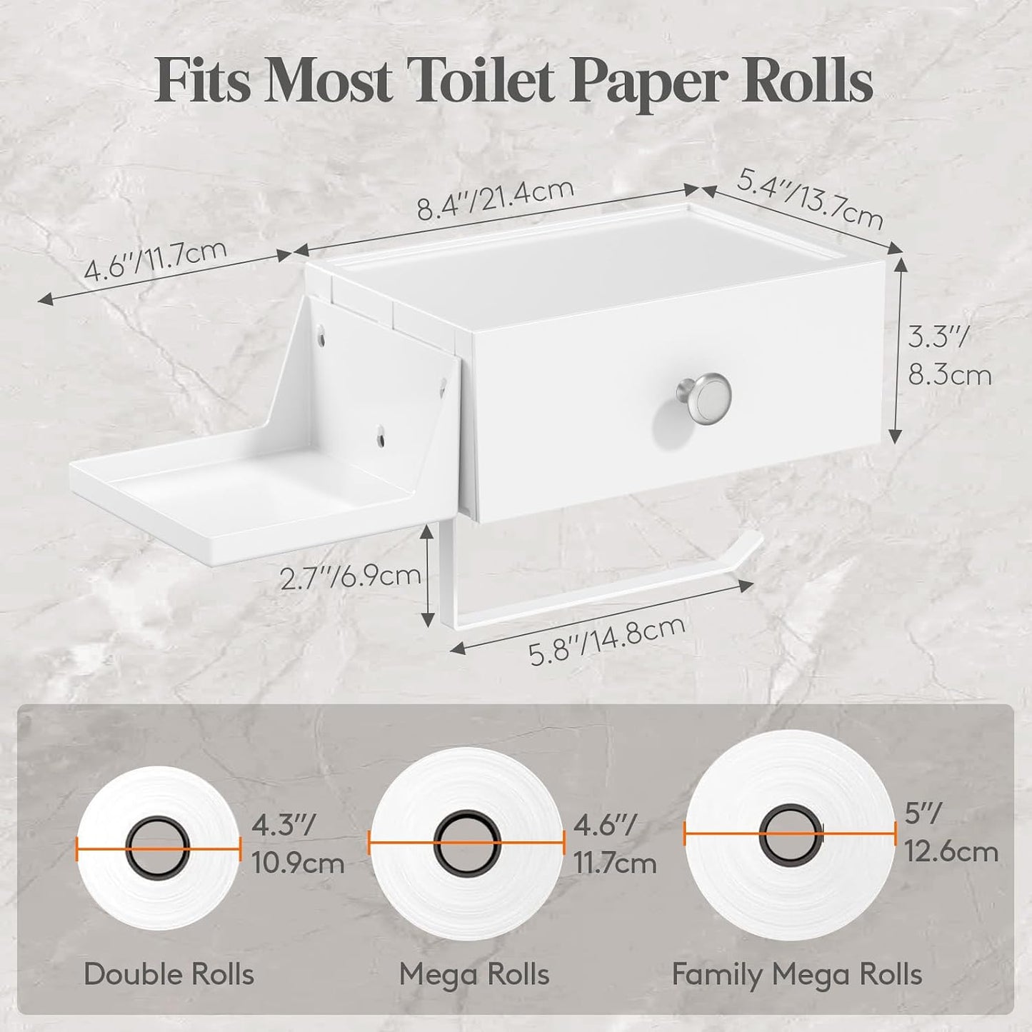 Lifewit Toilet Paper Holder Wall Mount with Shelf & Drawer, White, 2 Pack | Screw or adhesive installation, sturdy