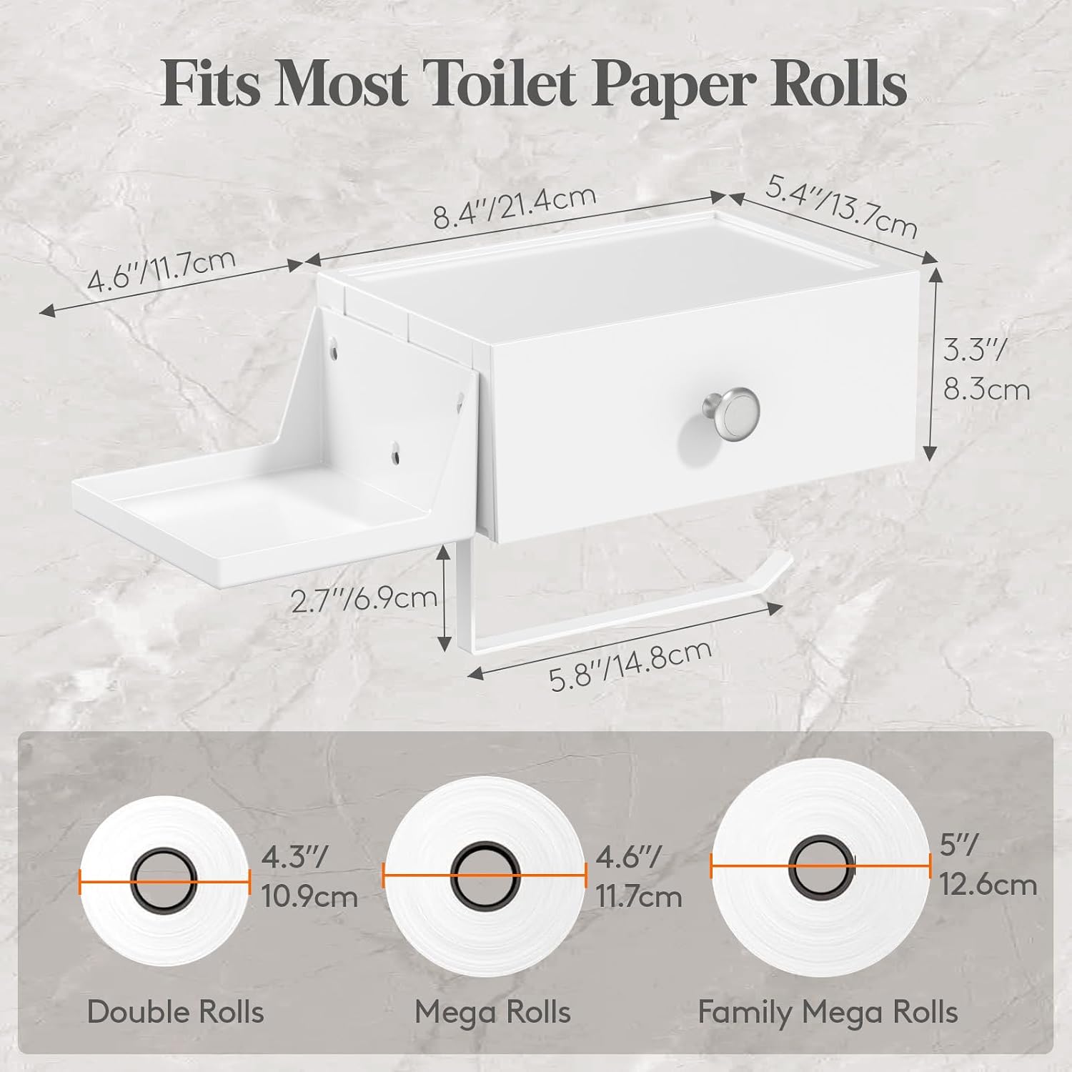 Lifewit Toilet Paper Holder Wall Mount with Shelf & Drawer, White, 2 Pack | Screw or adhesive installation, sturdy