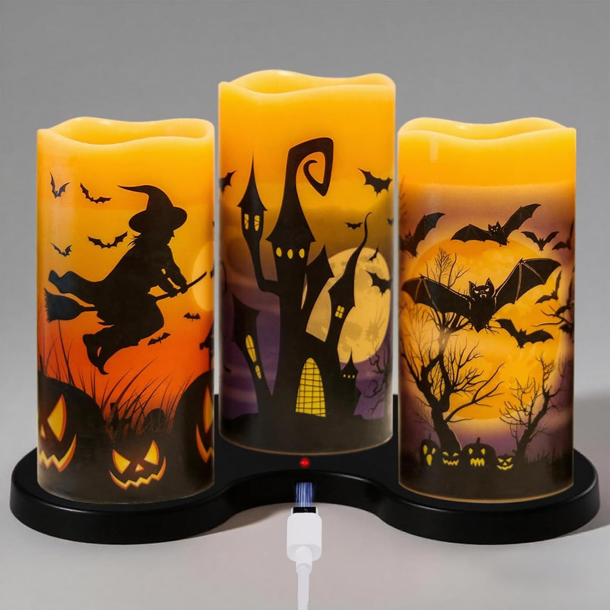 Rechargeable Halloween Flameless Candles with 6 Hour Timer