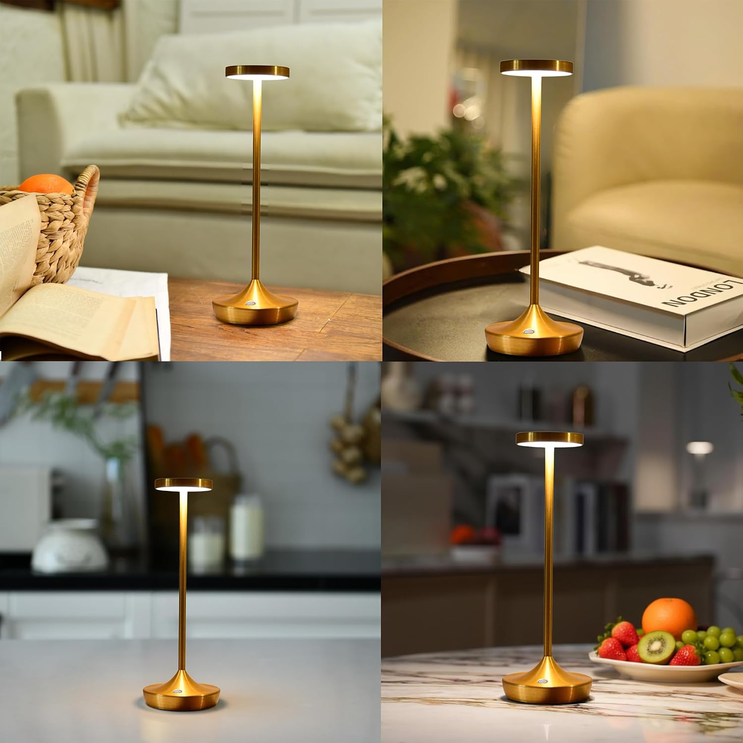 Gold Cordless LED Table Lamps Rechargeable 6000mAh, 72H Runtime, Waterproof | Stepless Touch Dimming with 3 Color Modes