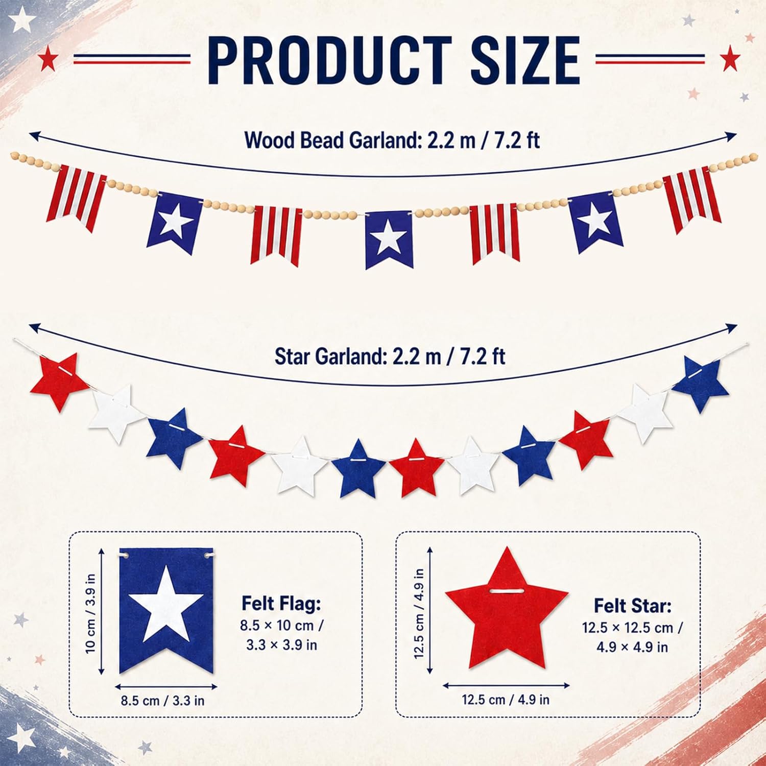 4th of July Wood Bead Garland Banner 250th Anniversary Patriotic Decorations American Flag / Red