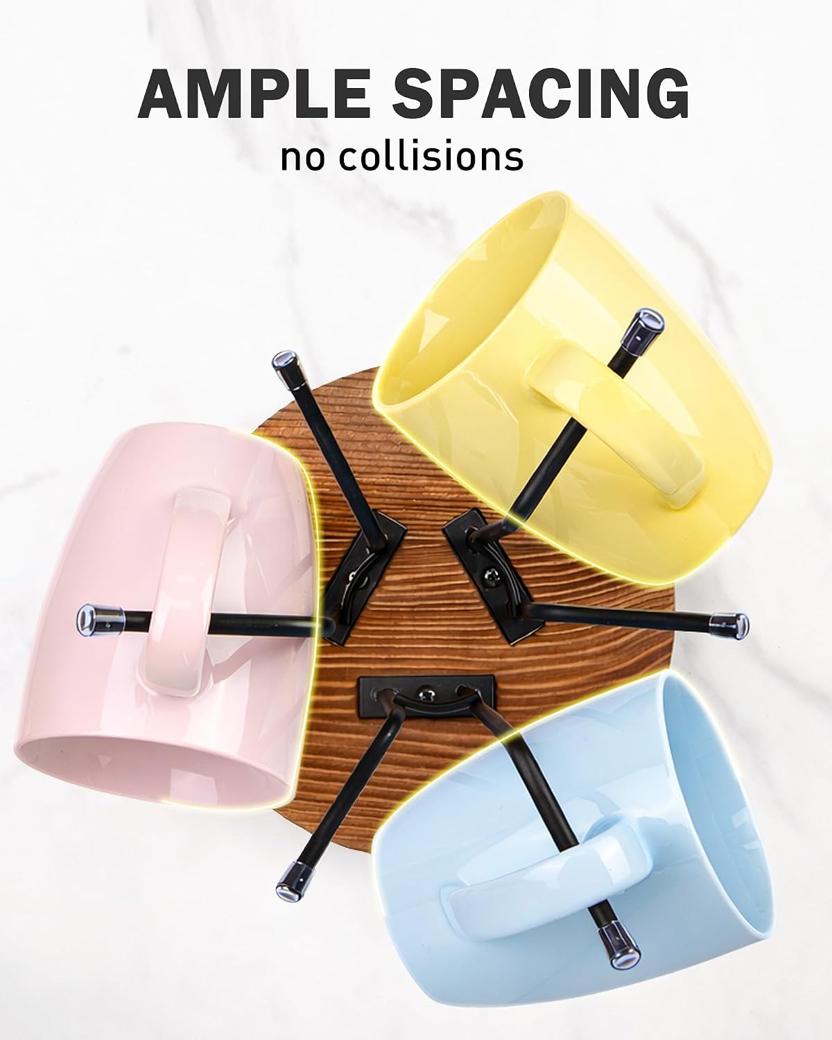 Rotating Large Mug Tree for Counter, Coffee Mug Holder, 6 Hooks | Cup Holder Stand for Countertop, Metal Rack &