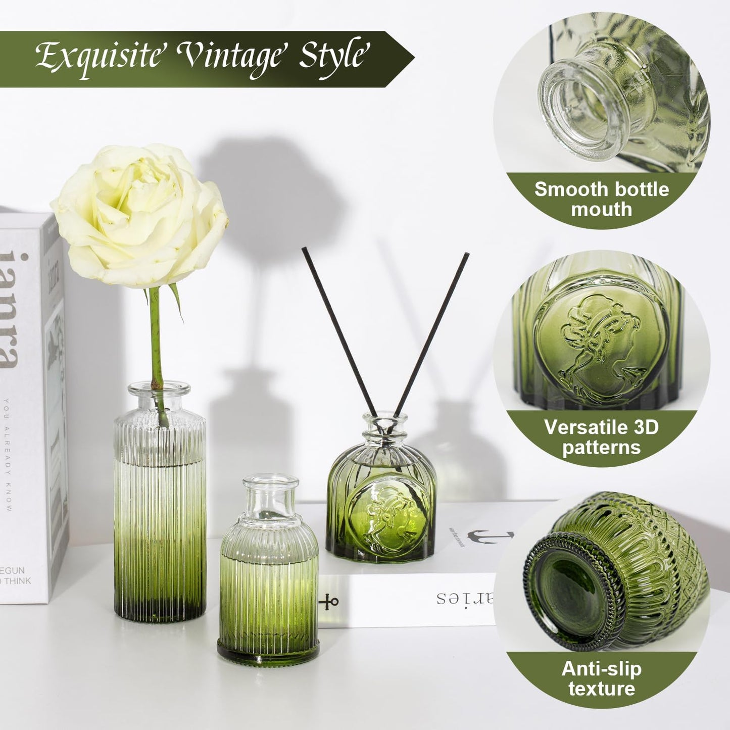 Clear Glass Bud Vase Pcs / Gradient Green / Set of 12