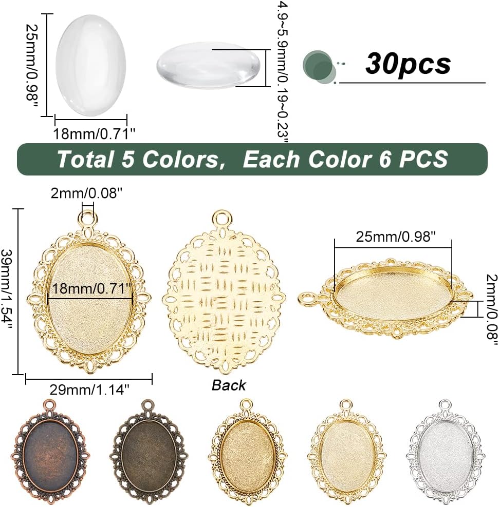 mm Glass Cabochon Dome Tiles / 7 Color Oval - 30 Sets / 25 x 18 / Set of 60