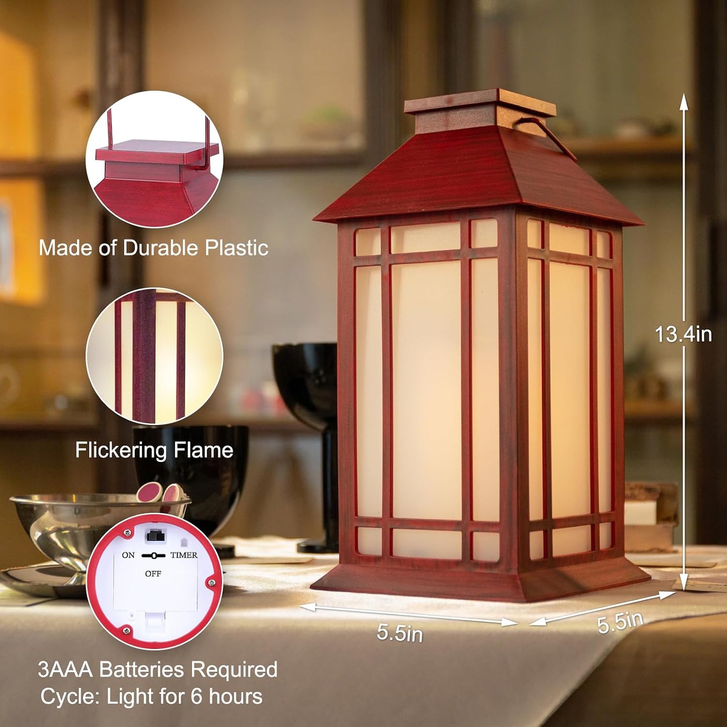 Christmas Lanterns Decorative,2pcs Red Lanterns Decorative Outdoor,Decorative Candle Lanterns Flameless Hanging Lights