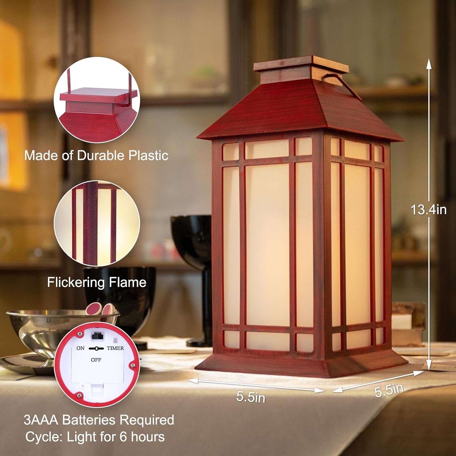 Christmas Lanterns Decorative,2pcs Red Lanterns Decorative Outdoor,Decorative Candle Lanterns Flameless Hanging Lights