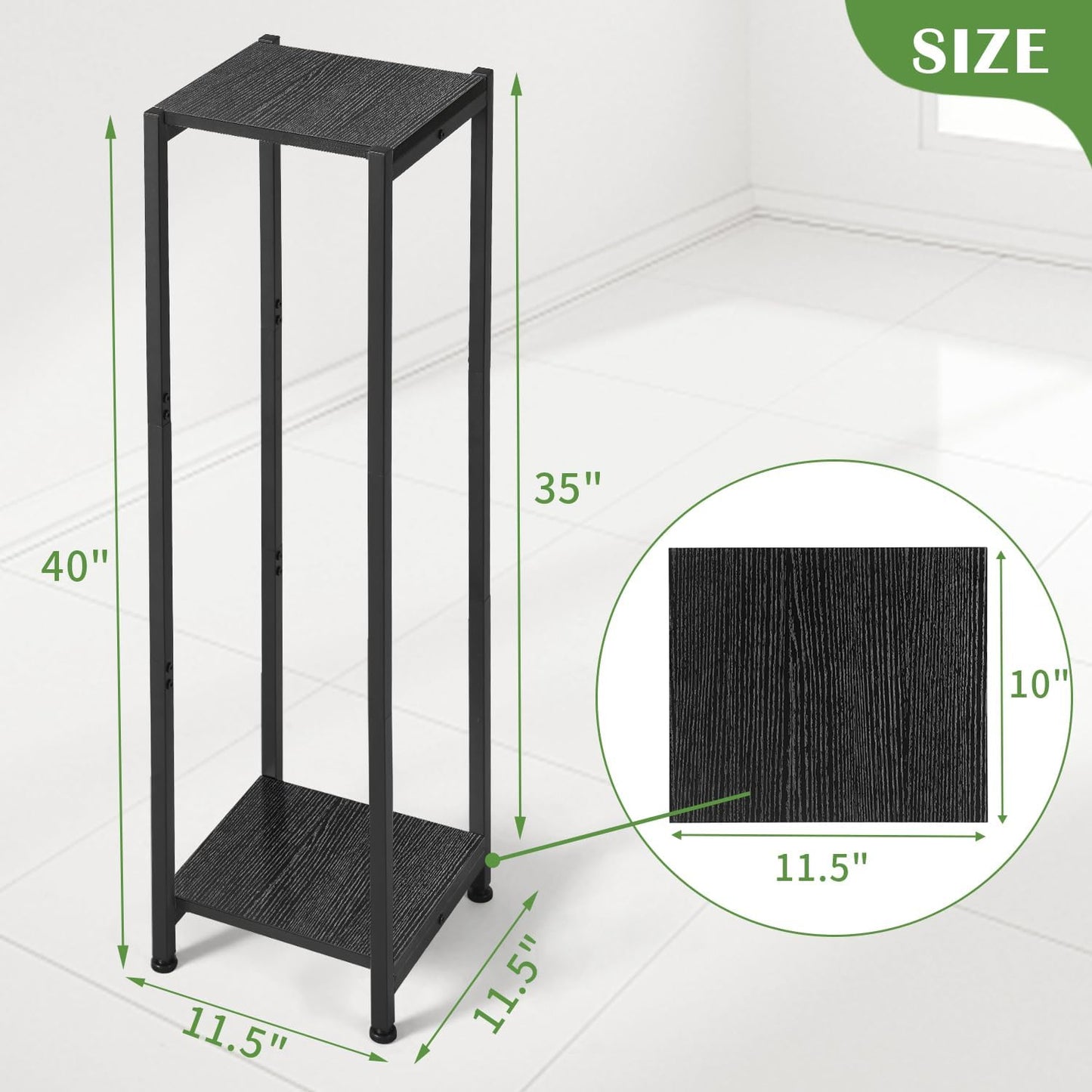 Dipion 40 Inch Extra Tall Plant Stand Indoor,2 Tier Pedestal Stand,Black | Rock-Solid Stability,Adjustable