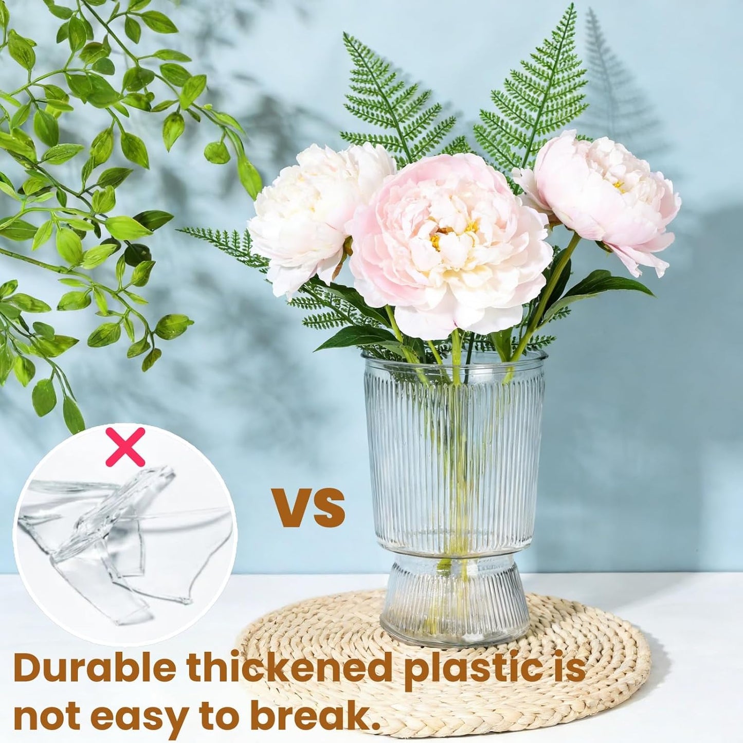 6.3" Small Ribbed Fluted Glass-Like Vase / Clear / Set of 12