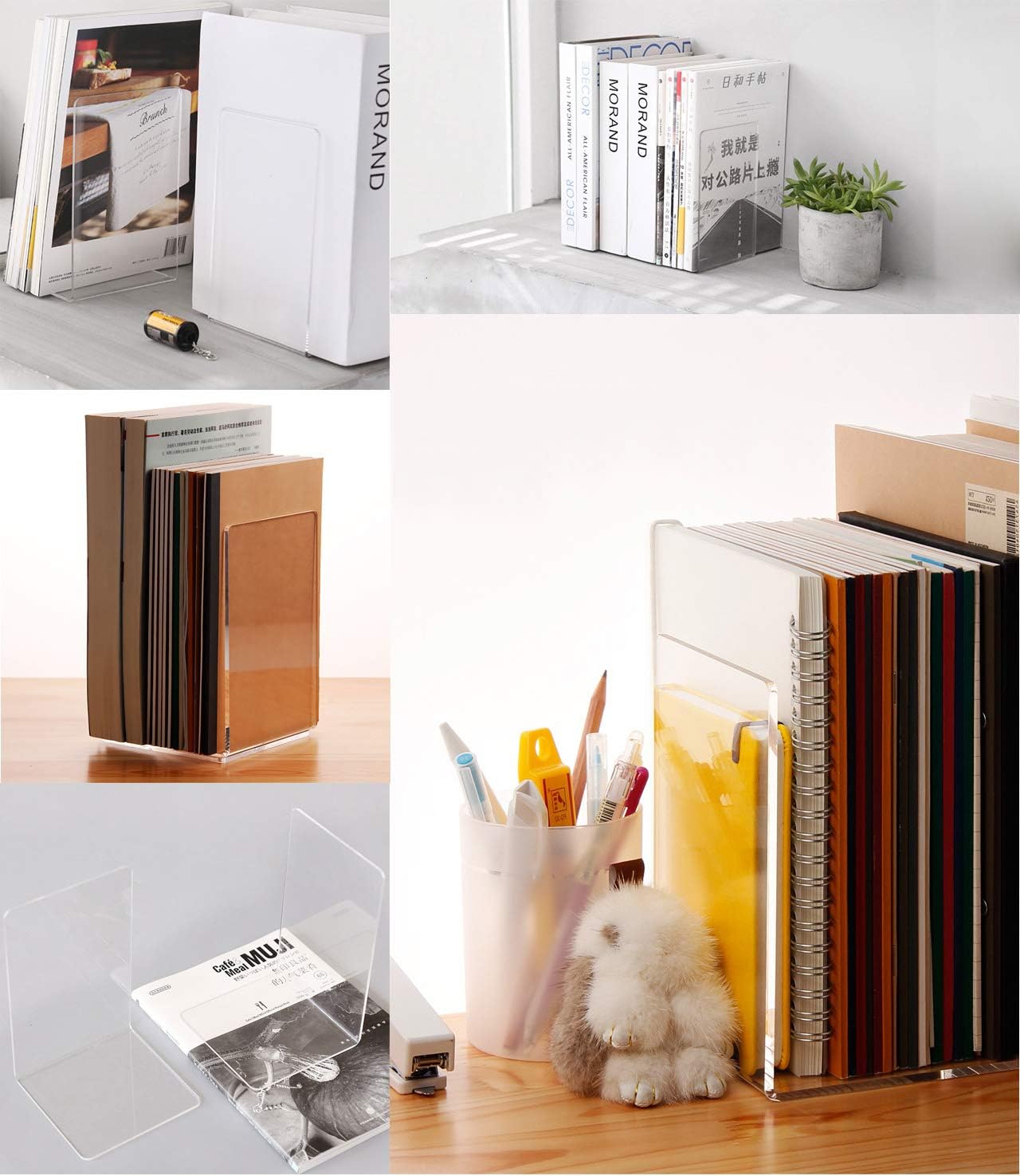 Plastic Acrylic Bookends / 7.08 x 4.72 / Th:3mm/0.12 / Clear / Set of 8