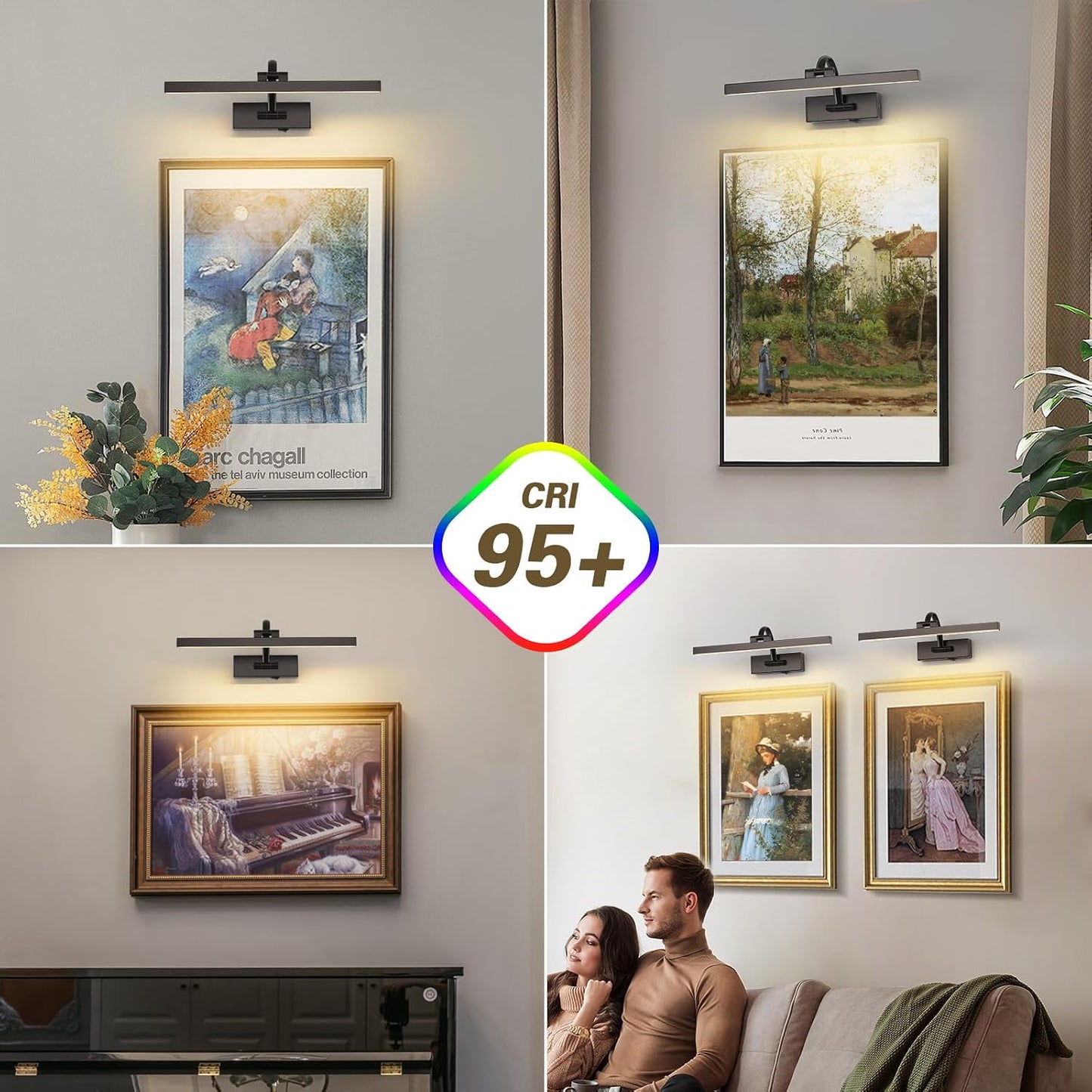 Wireless Picture Lights for Wall Battery Operated Art Lighting for Paintings Rechargeable Gallery lights with Remote