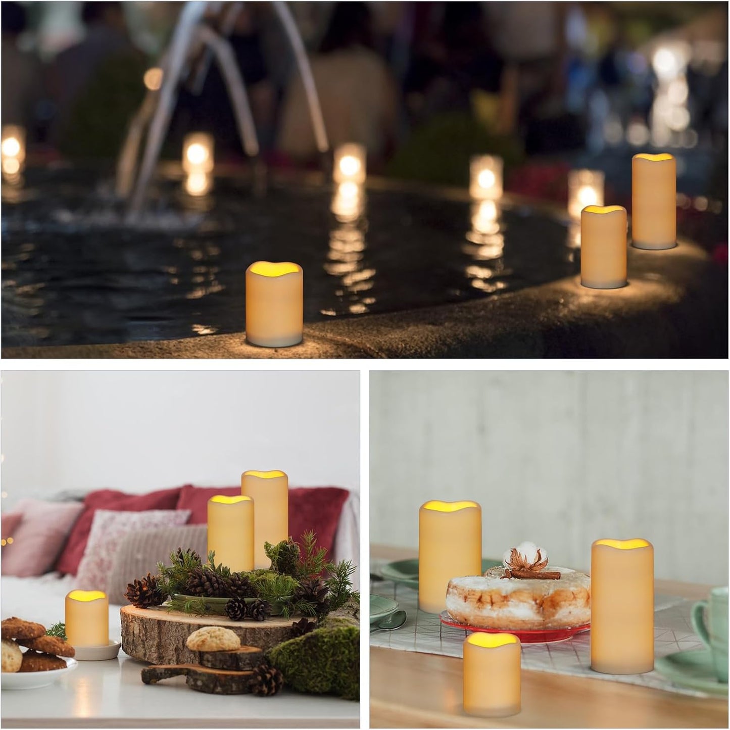 Flameless Candles 4" 5" 6" Outdoor Indoor Pillars Battery Operated Flickering Candles Include 10-Key Remote Timer 400+
