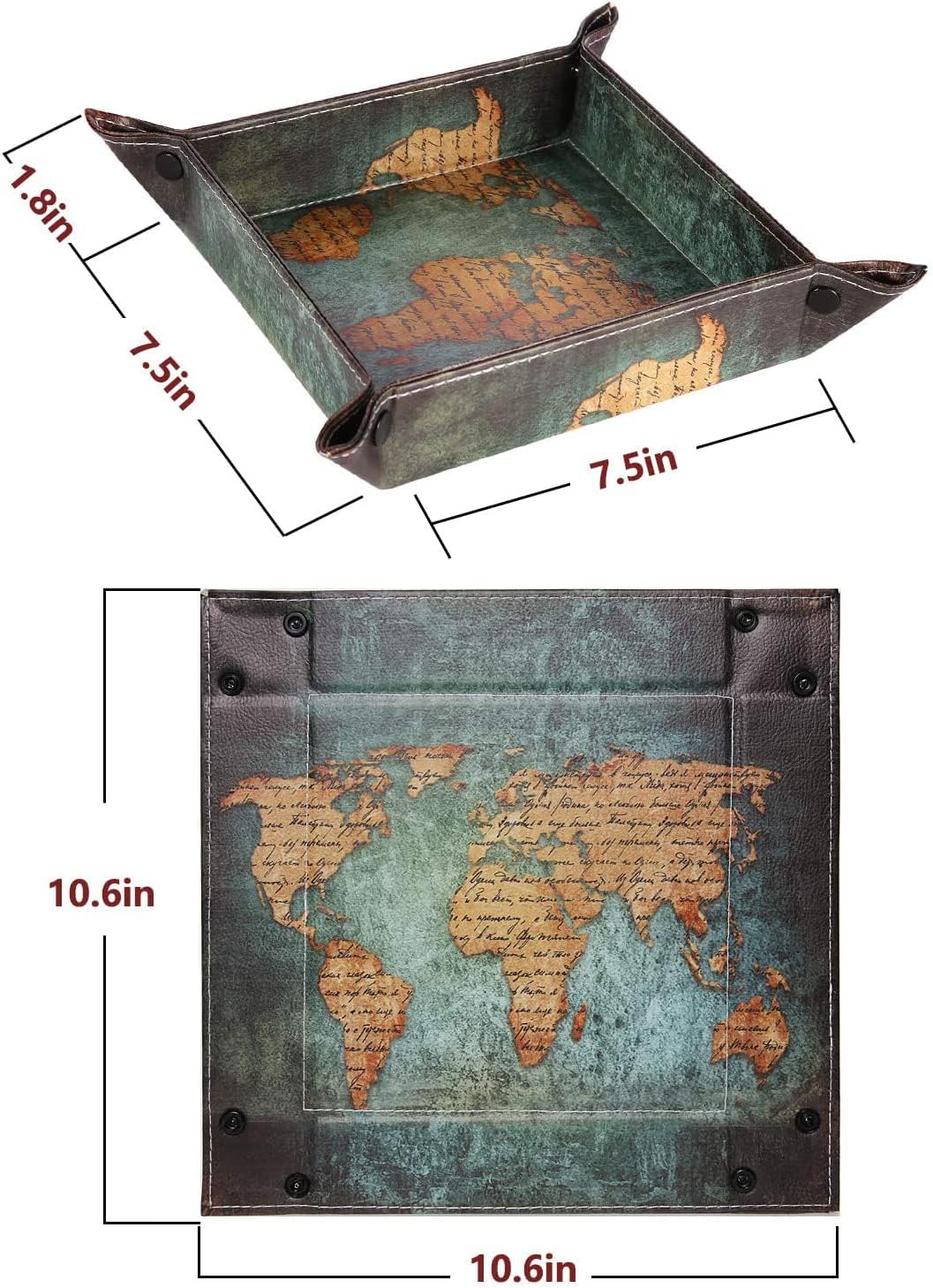 Vegan Leather Catchall Bedside Vanity Tray Nightstand Caddy Holder for Remote / Map Design