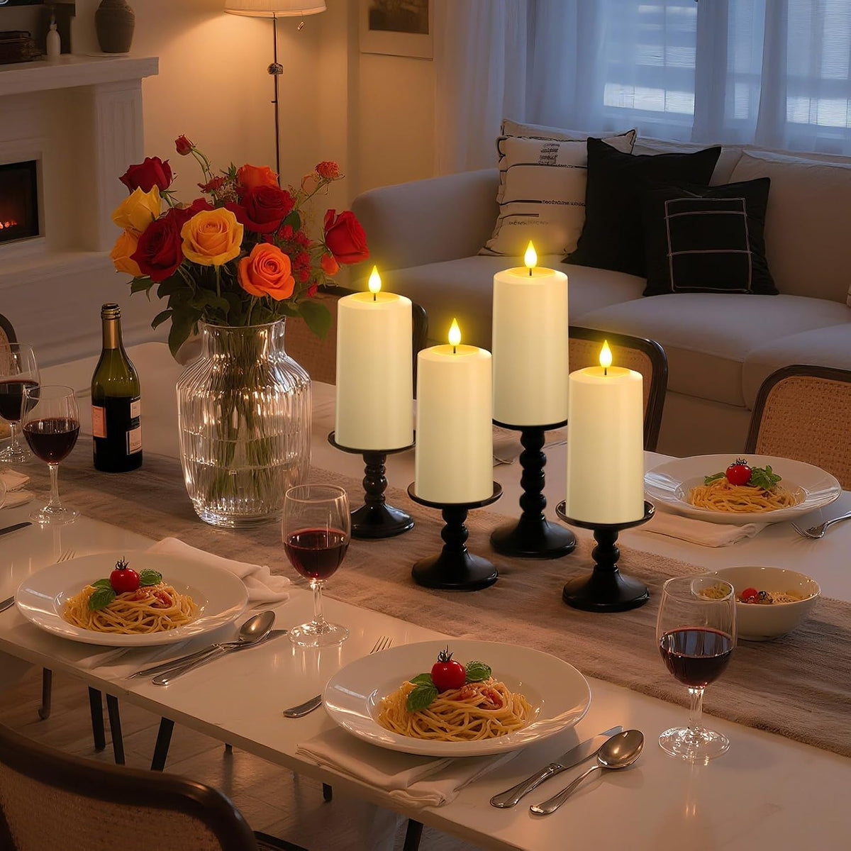 PChero Rechargeable Flameless Candles with Remote & Magnetic Charging Base | Outdoor Waterproof Battery Operated Pillar