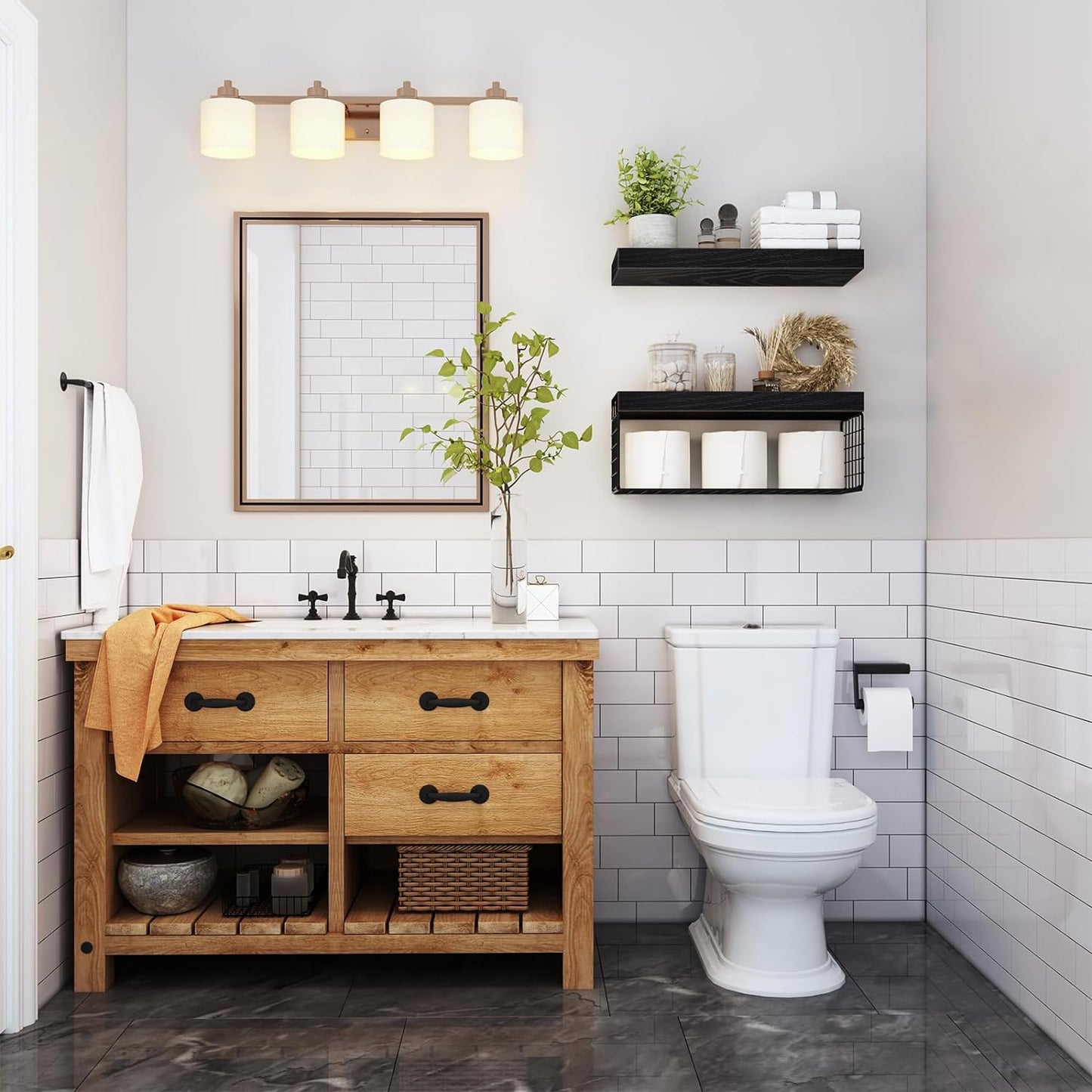 QEEIG Bathroom Shelves Over Toilet - Wall Mounted Floating Shelves Toilet Paper Storage Small Farmhouse Decor Shelf 16