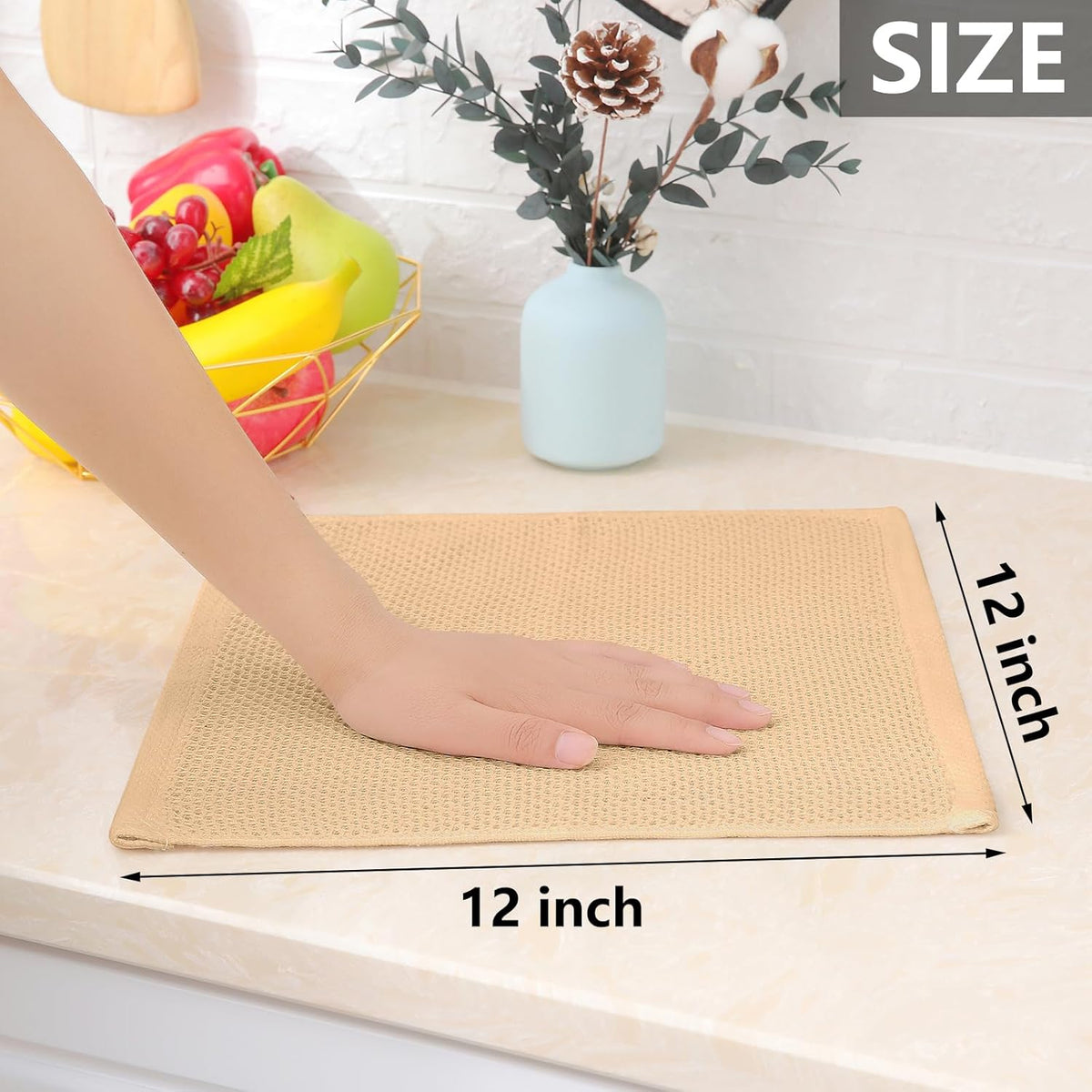 Homaxy 100% Cotton Waffle Weave Kitchen Dish Cloths 8-Pack, Apricot | 12 x 12 Inches, Ultra Soft Absorbent Dish Towels