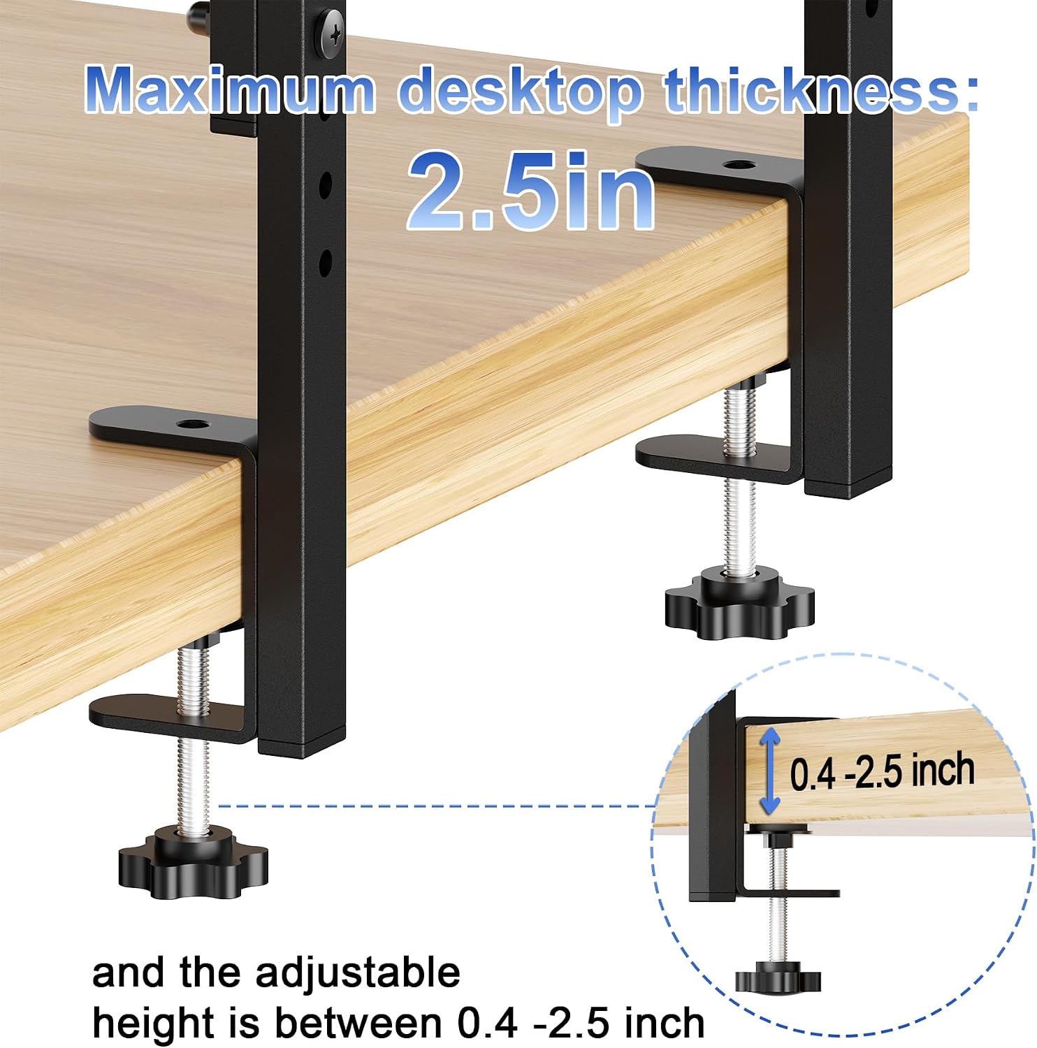 Spacrea Clamp on Desk Shelf, 2 Tier Office Desk Shelves Organizer, Wood Desktop Supplies Storage Rack, Desk Organizers