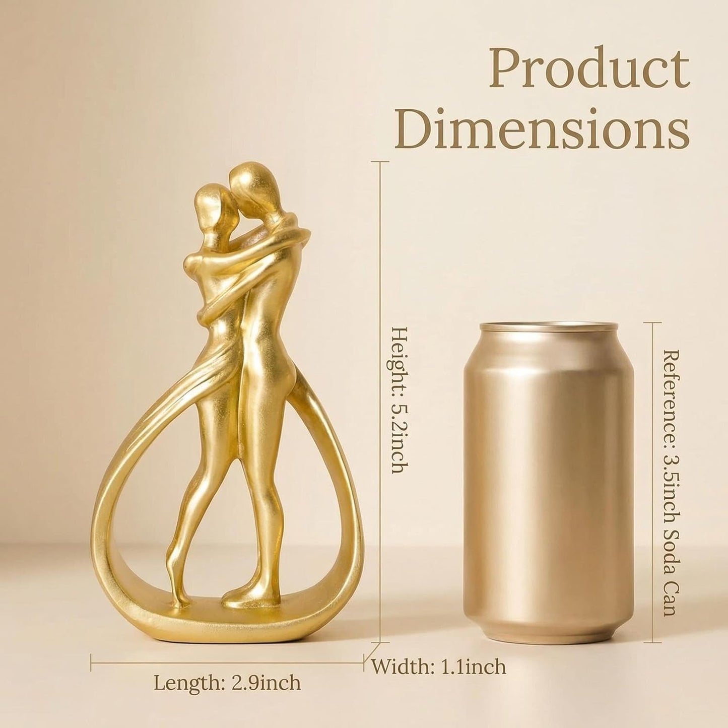 Nordic Love Couple Statue Valentine's Day Resin Golden Love / Golden Lovers Embrace / 5.2 Inch