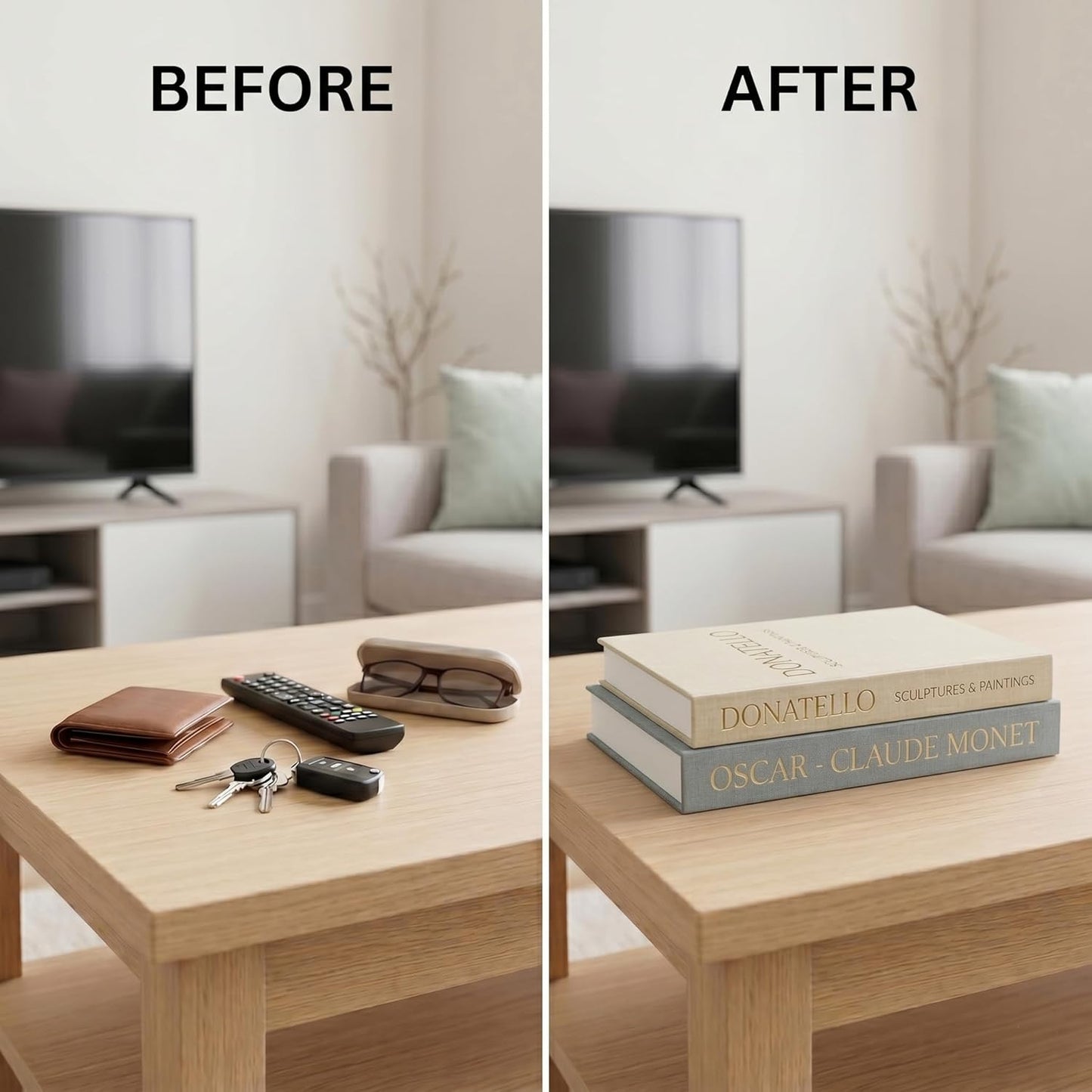 Faux Books for Decoration / Green - Beige / Set of 2