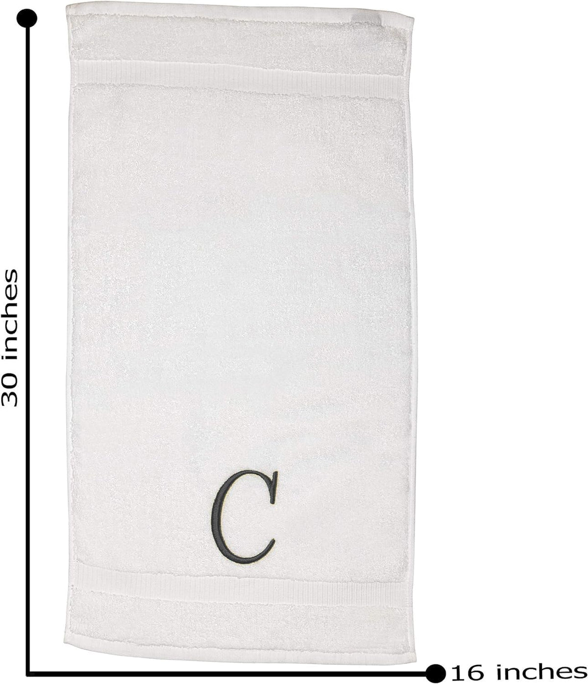 White with Dark Gray Monogrammed Hand Towels for Bathroom Set of 2 Letter C | Luxury Hotel Quality Initial Towels For