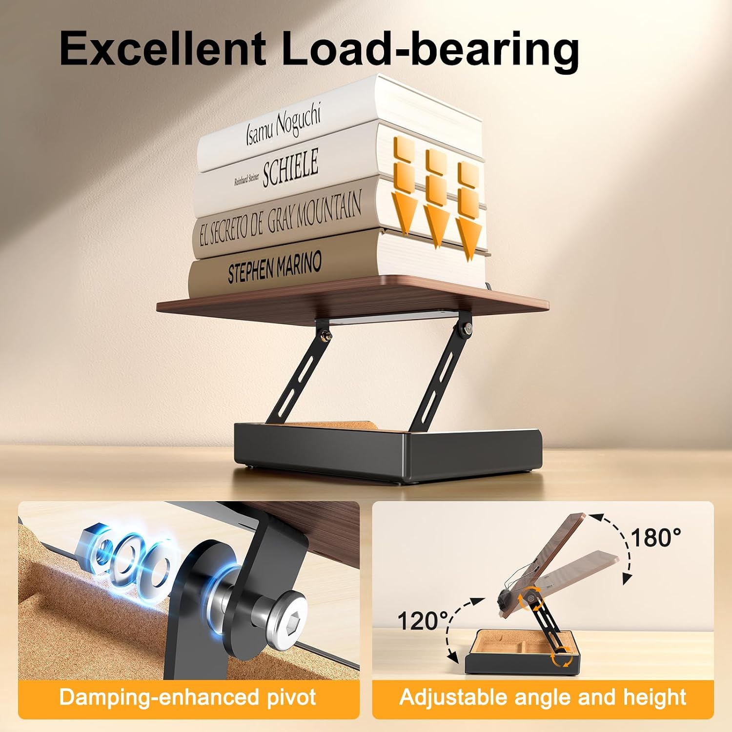Book Stand with Storage, Book Holder for Reading Hands Free | Wooden Cookbook Stand for Kitchen Counter, Adjustable