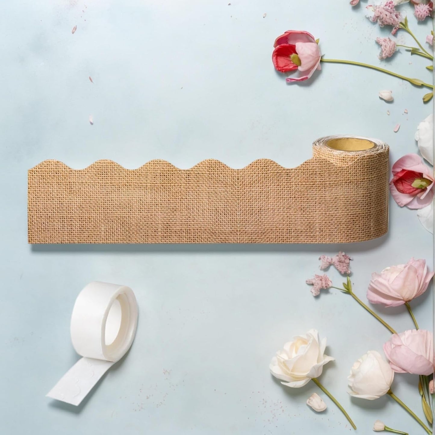 Scalloped Border Trim / Burlap / White